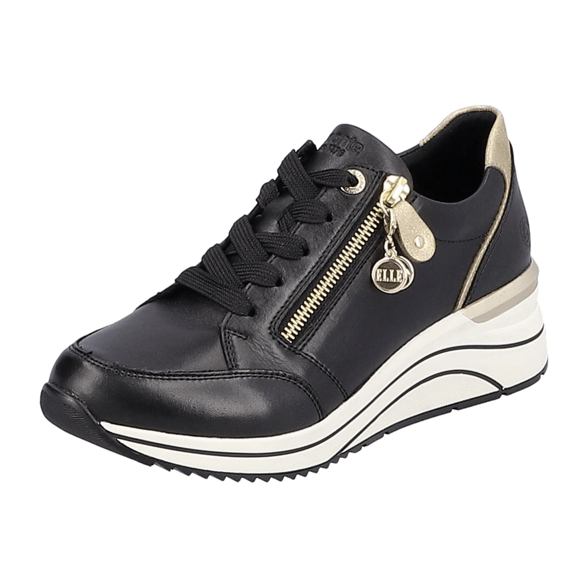 Remonte D0T0301 Black Women's Wedge Heel Leather Shoes with Zip and Lace-Up