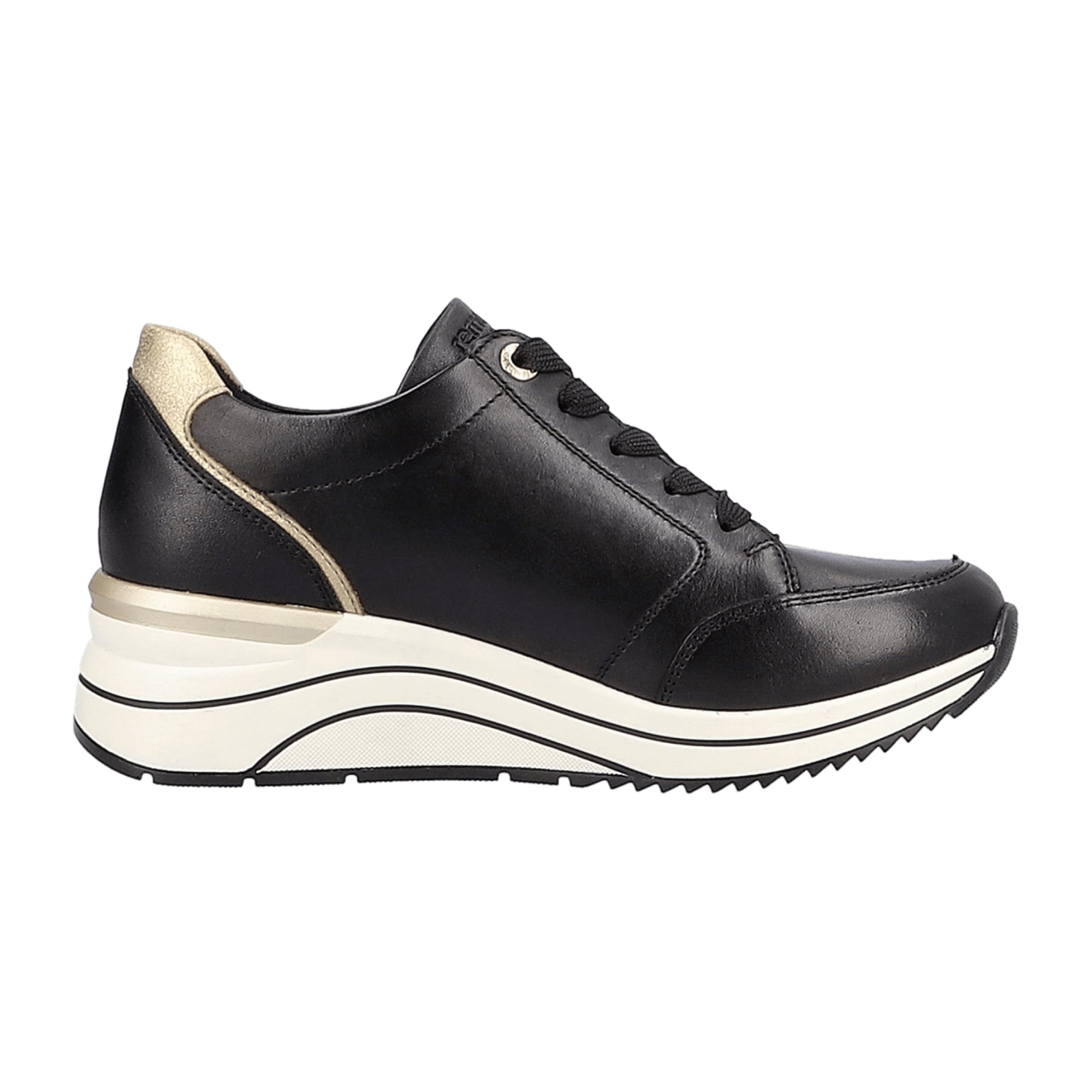 Remonte D0T0301 Black Women's Wedge Heel Leather Shoes with Zip and Lace-Up