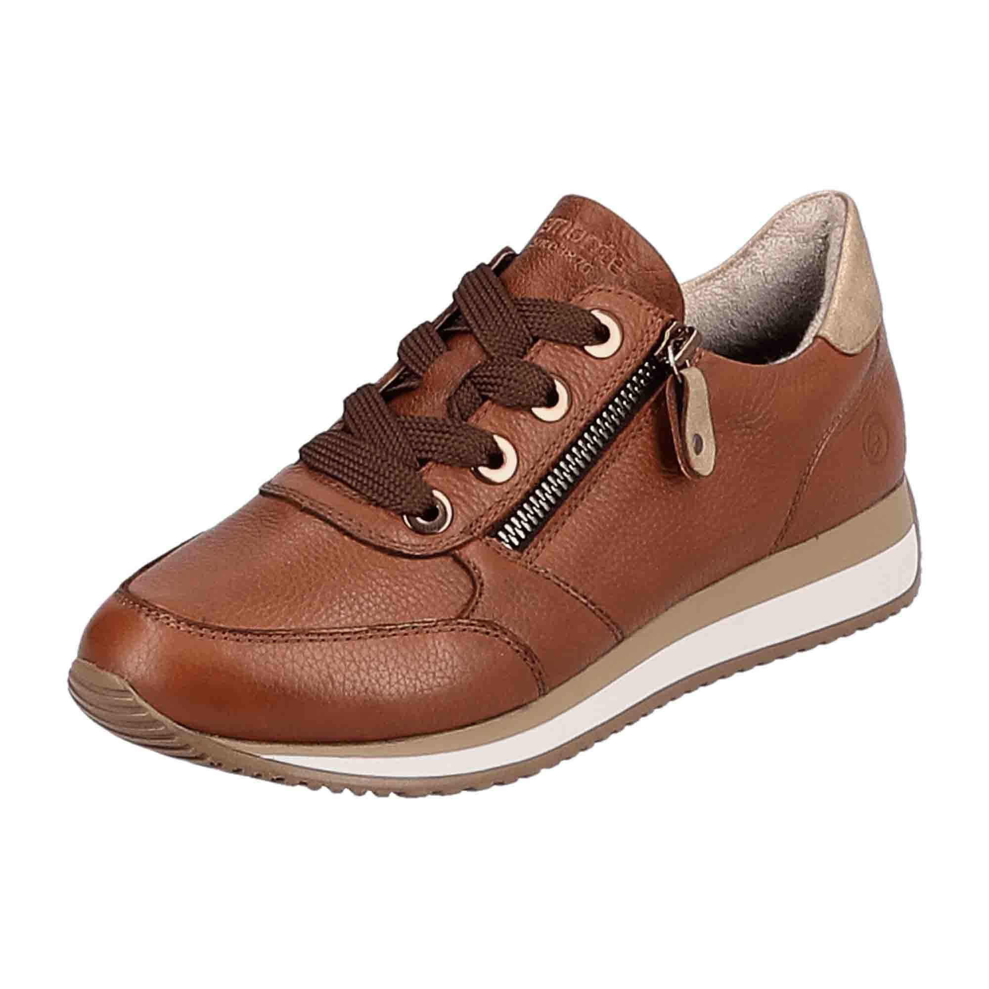 Remonte Women's Brown Leather Casual Shoes with Zipper and Laces