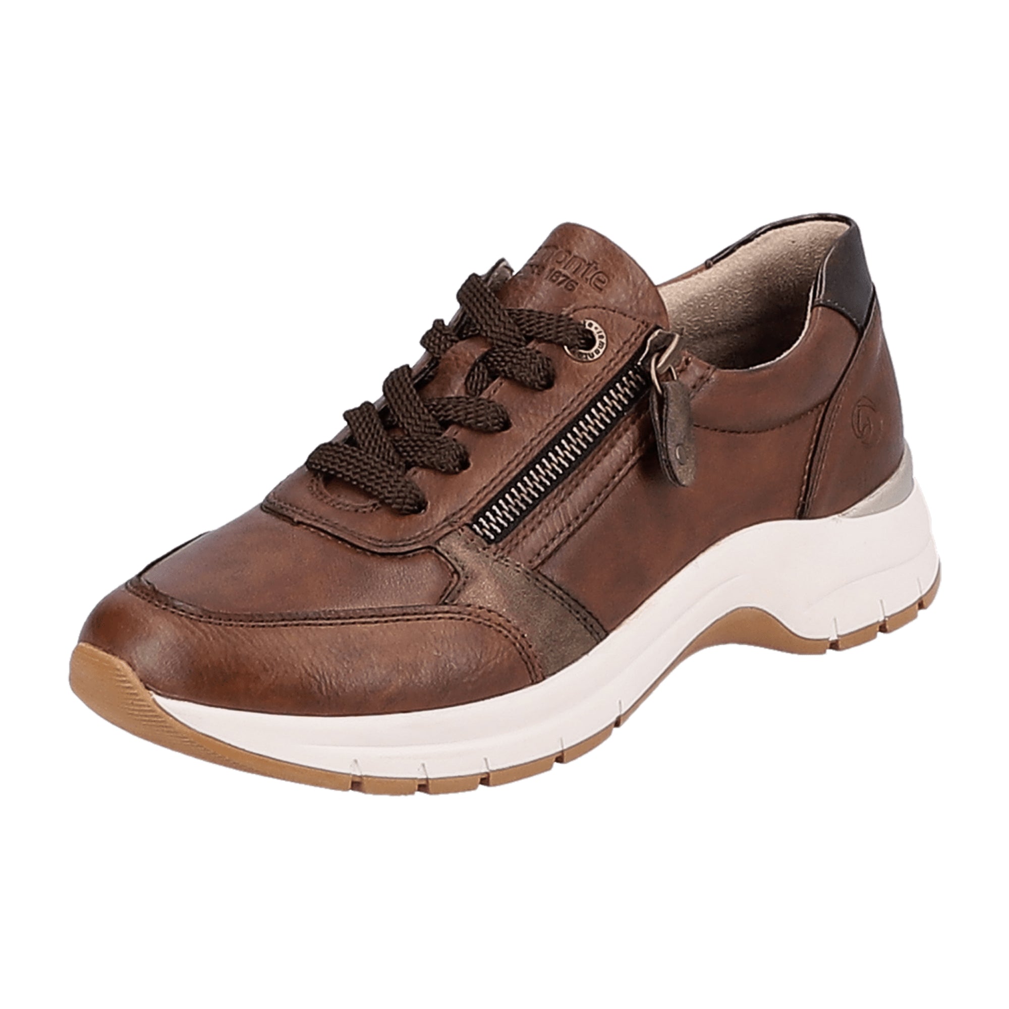 Remonte Brown Women's Casual Shoes with Zip and Lace Closure