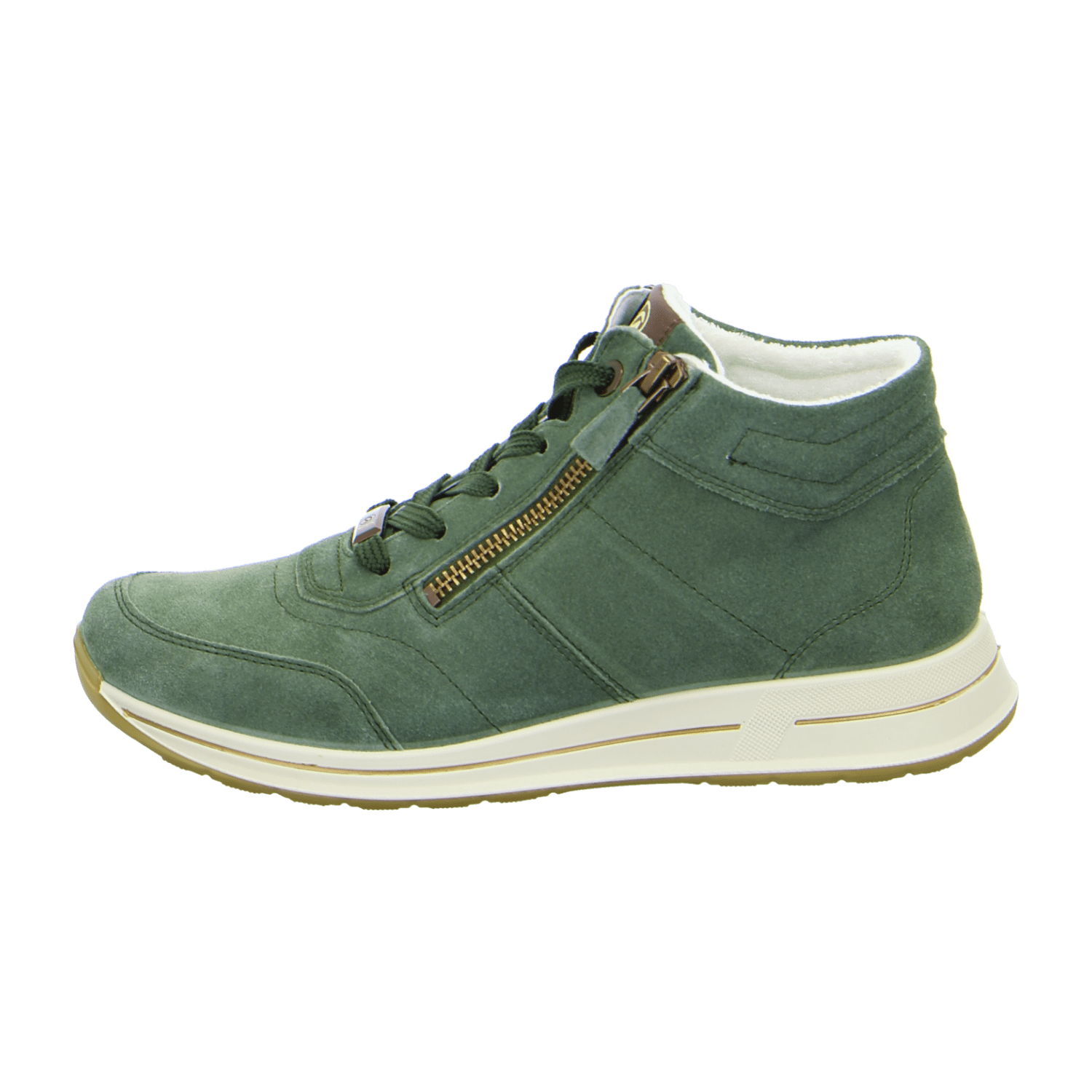 ARA OSAKA Women's Velour Leather Sneakers with Lace-Up Closure and Round Toe in Green