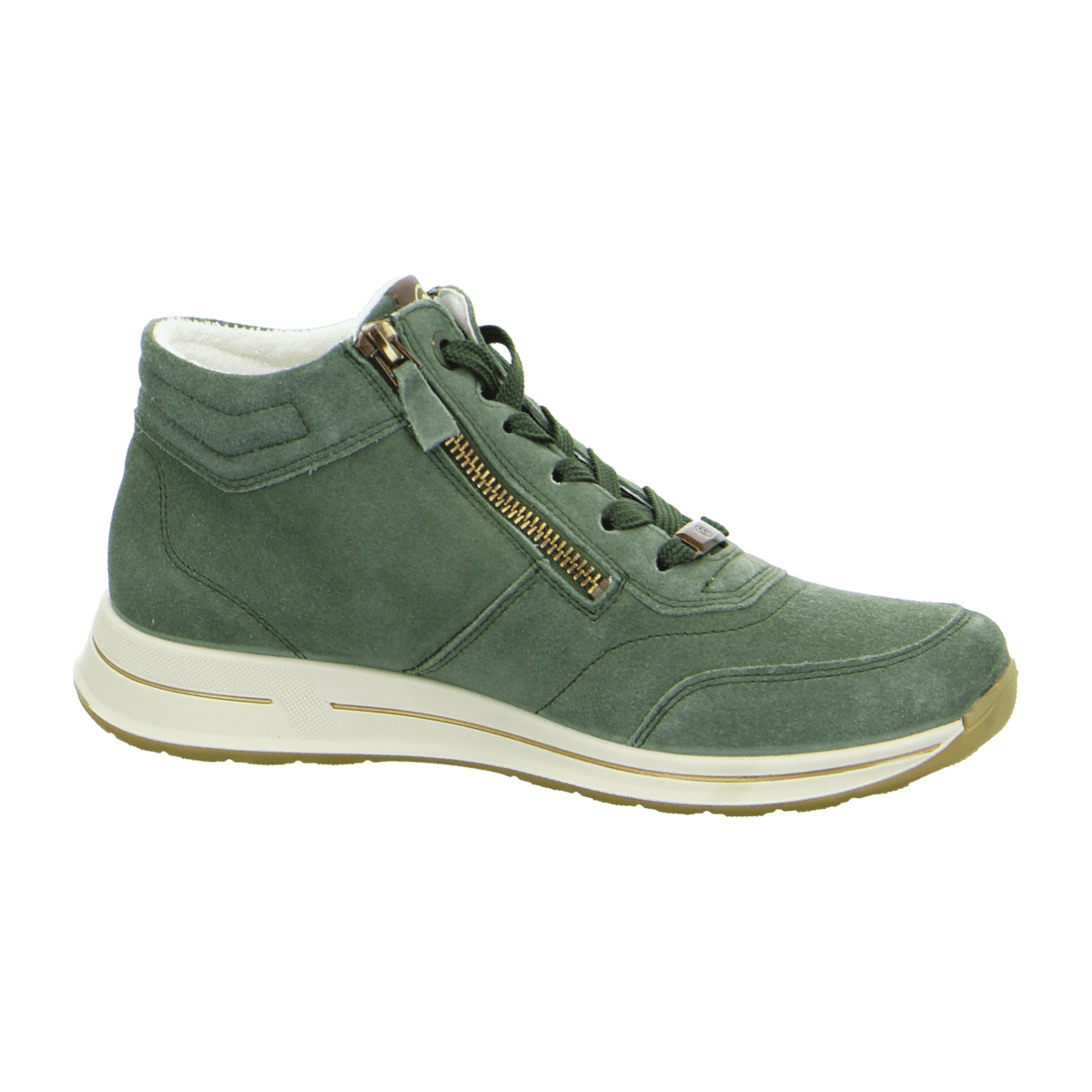 ARA OSAKA Women's Velour Leather Sneakers with Lace-Up Closure and Round Toe in Green