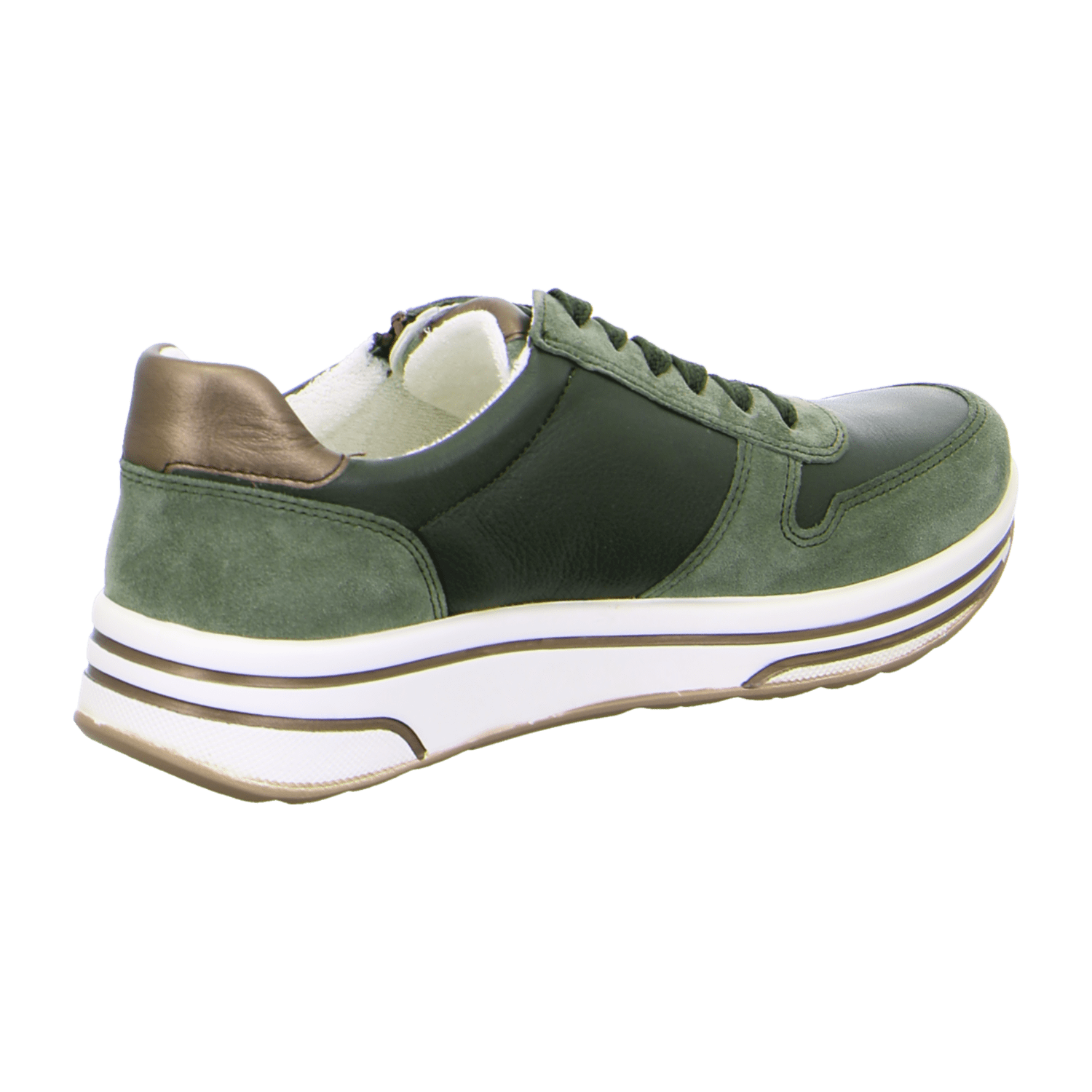 ARA SAPPORO Women's Sneakers in Green, made from smooth leather with textile lining and polyurethane sole. Pull-on design with a rounded toe.