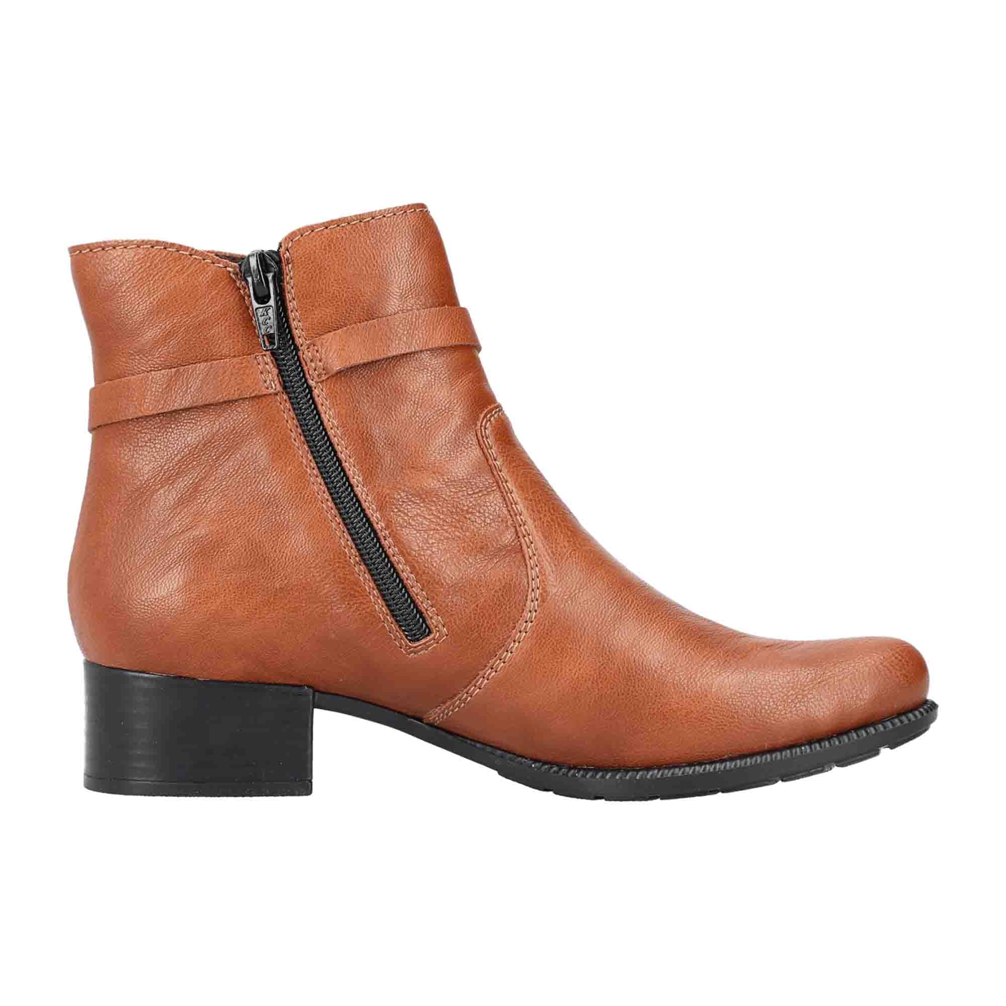 Rieker HWK Brown Women's Boots with Block Heel and Round Toe, Synthetic Material