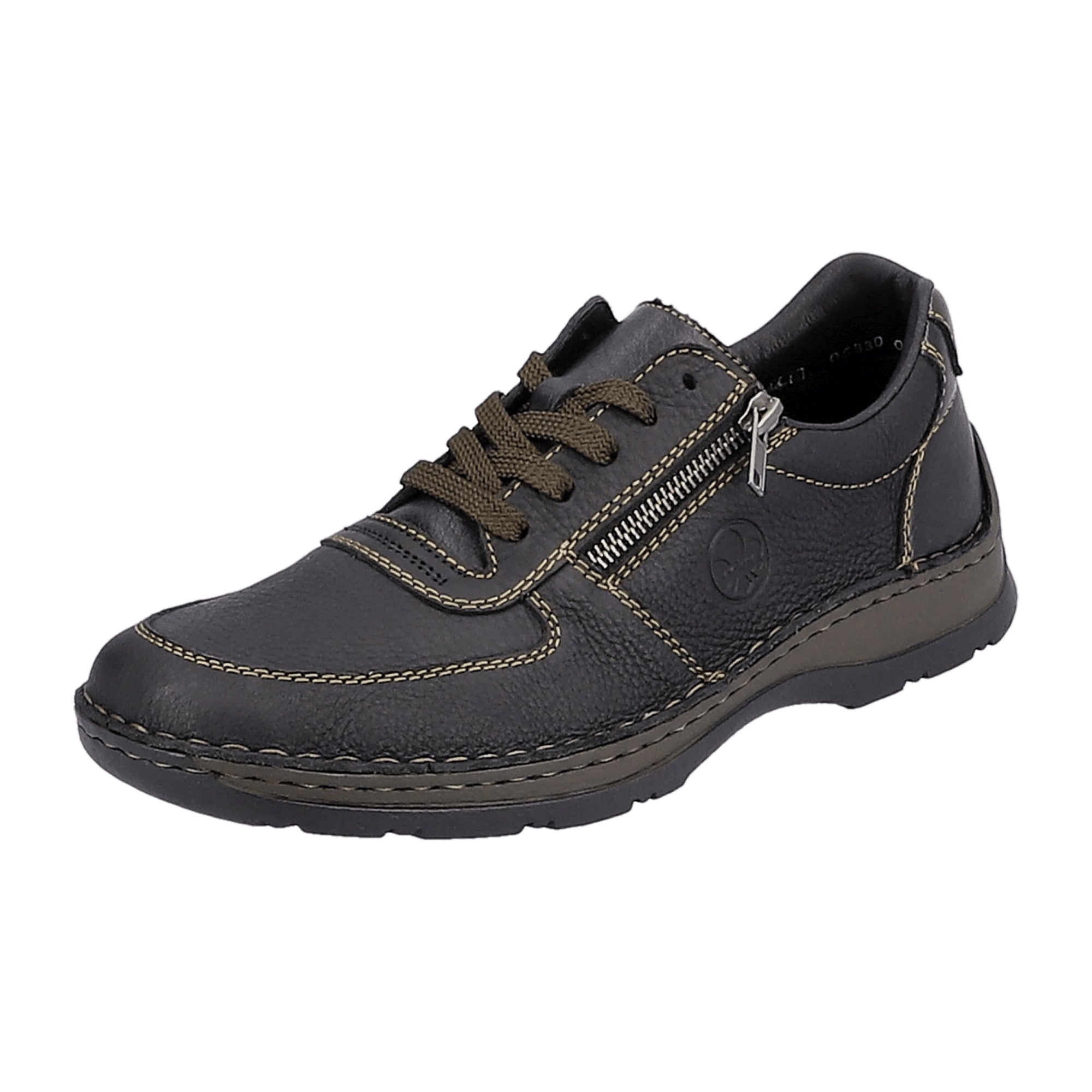 Rieker HWK Men's Black Leather Casual Shoes with Removable Insole - Bartel-Shop