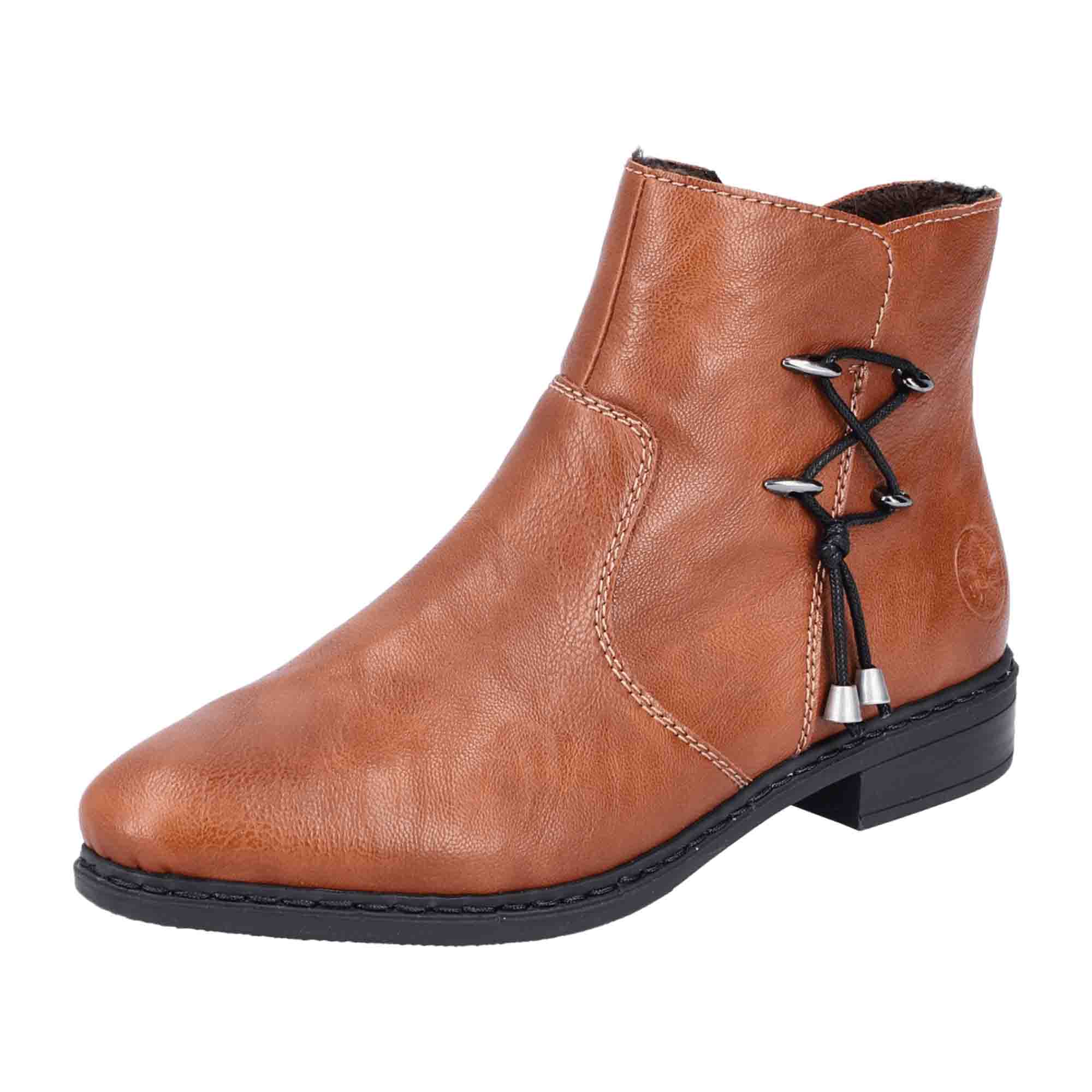 Rieker Brown Women's Ankle Boots with Block Heel and Removable Insole - Bartel-Shop