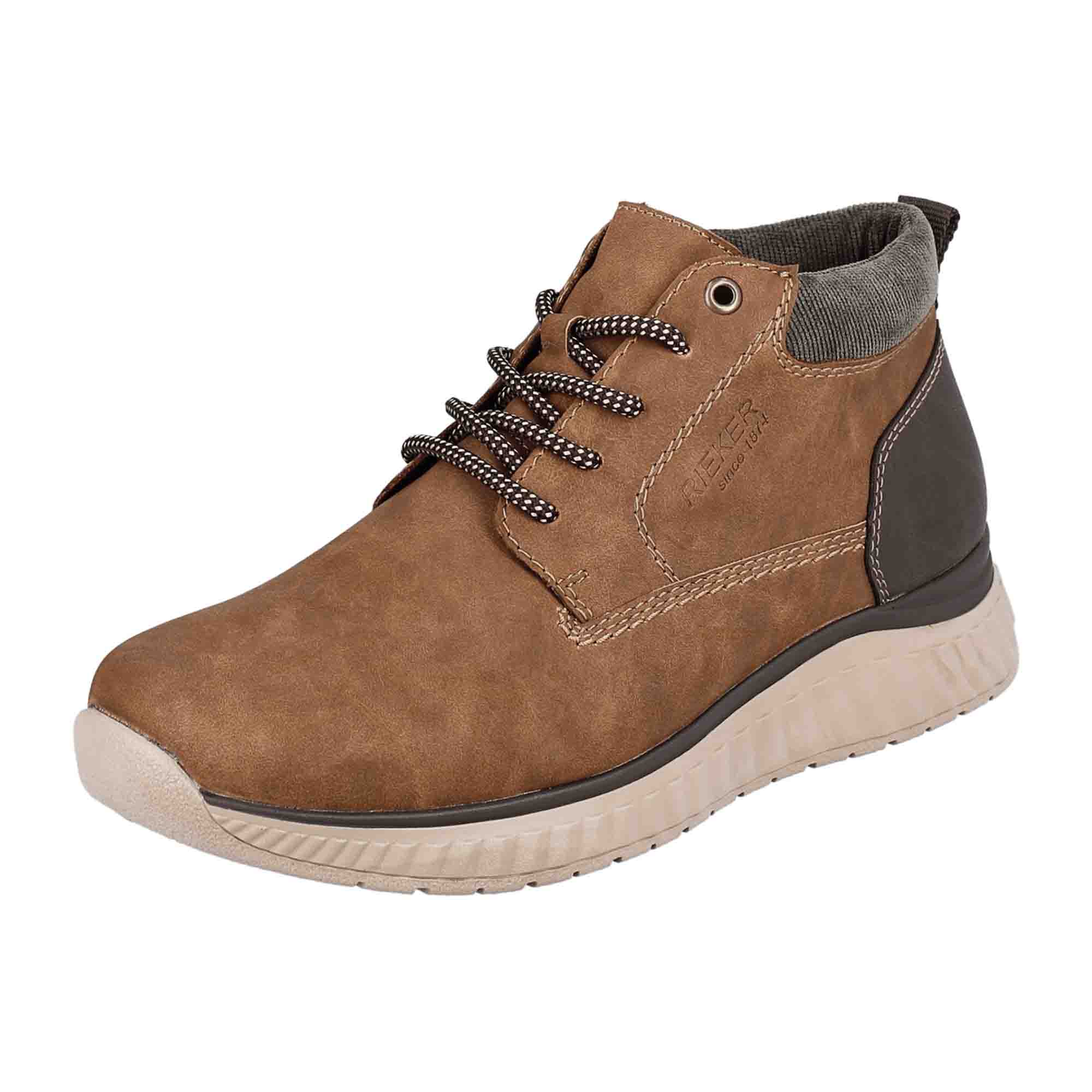 Rieker Men's Brown Synthetic Leather Boots with Zipper and Laces
