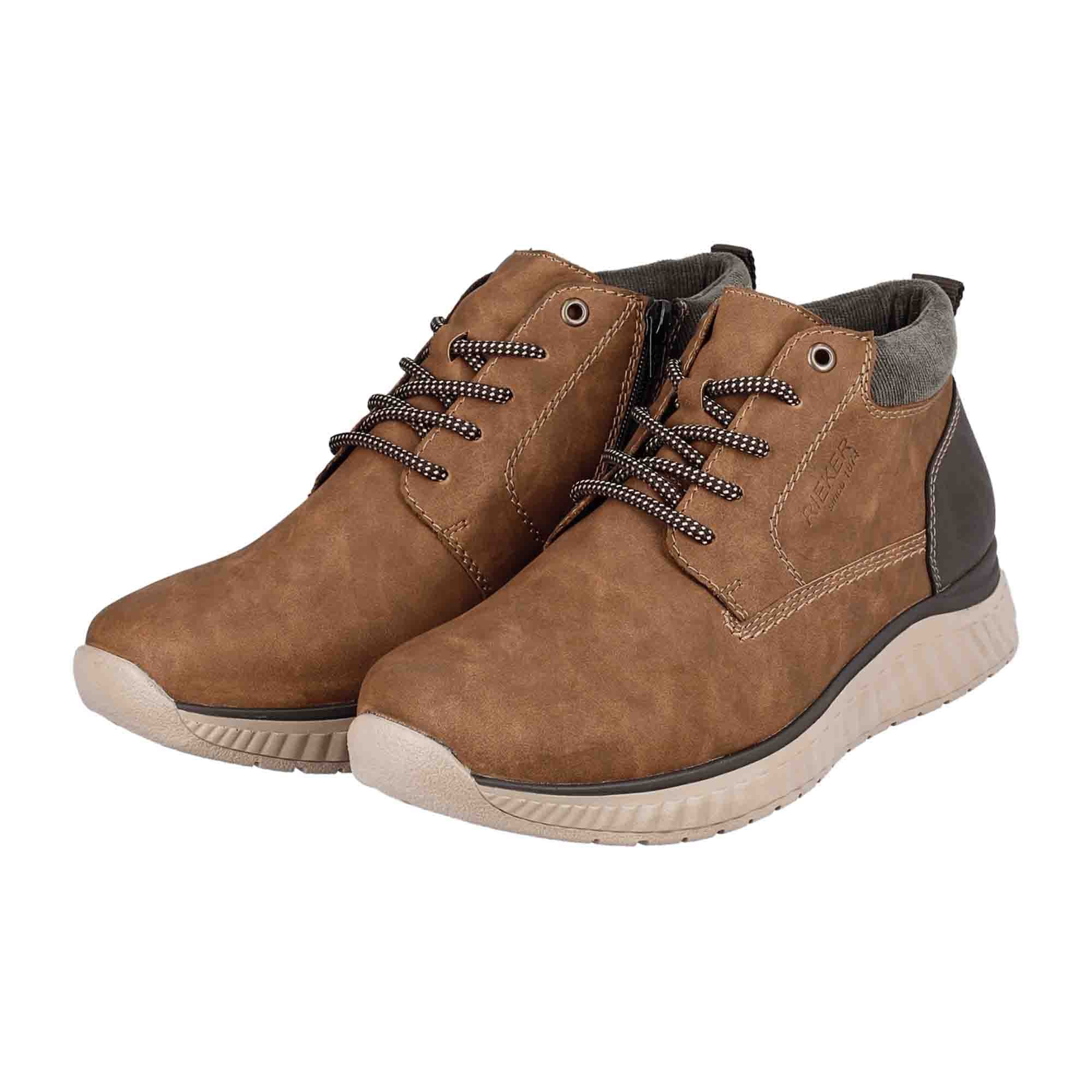 Rieker Men's Brown Synthetic Leather Boots with Zipper and Laces