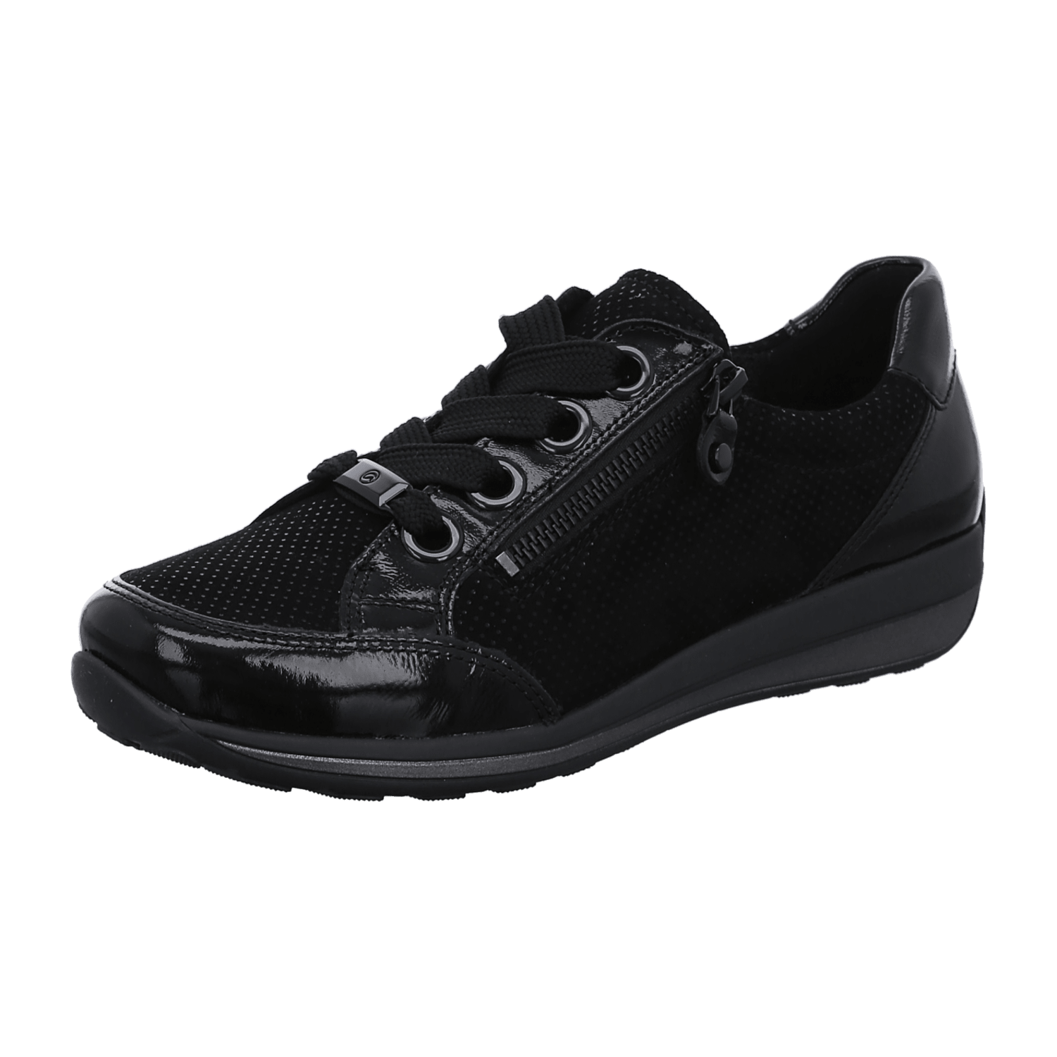 ARA Women's Smooth Leather Sneakers in Black with Lace-Up Closure and Round Toe