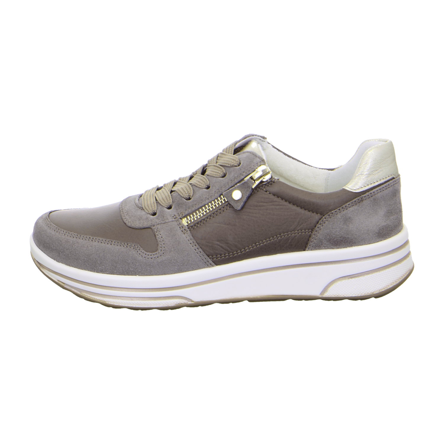 ARA Women's Sneakers in Smooth Leather with Mesh Inserts and Textile Lining in Beige, Featuring a Pull-On Design with Round Toe and Polyurethane Sole