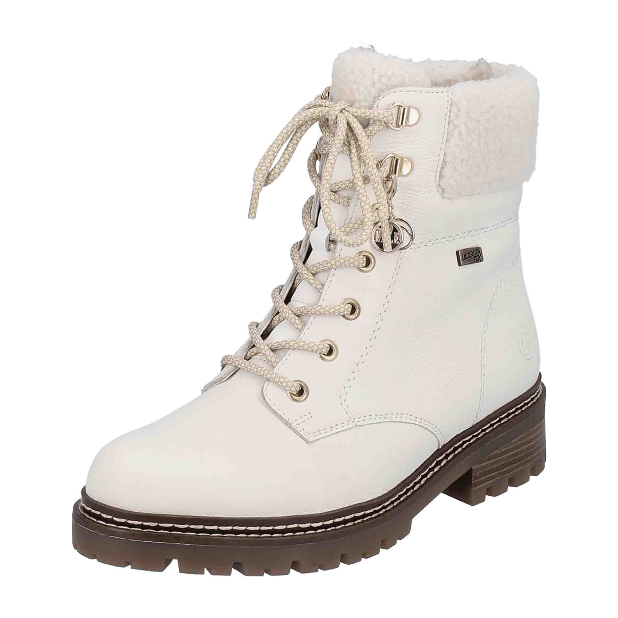 Remonte D0B7481 Women's White Leather Boots with Block Heel and Warm Lining