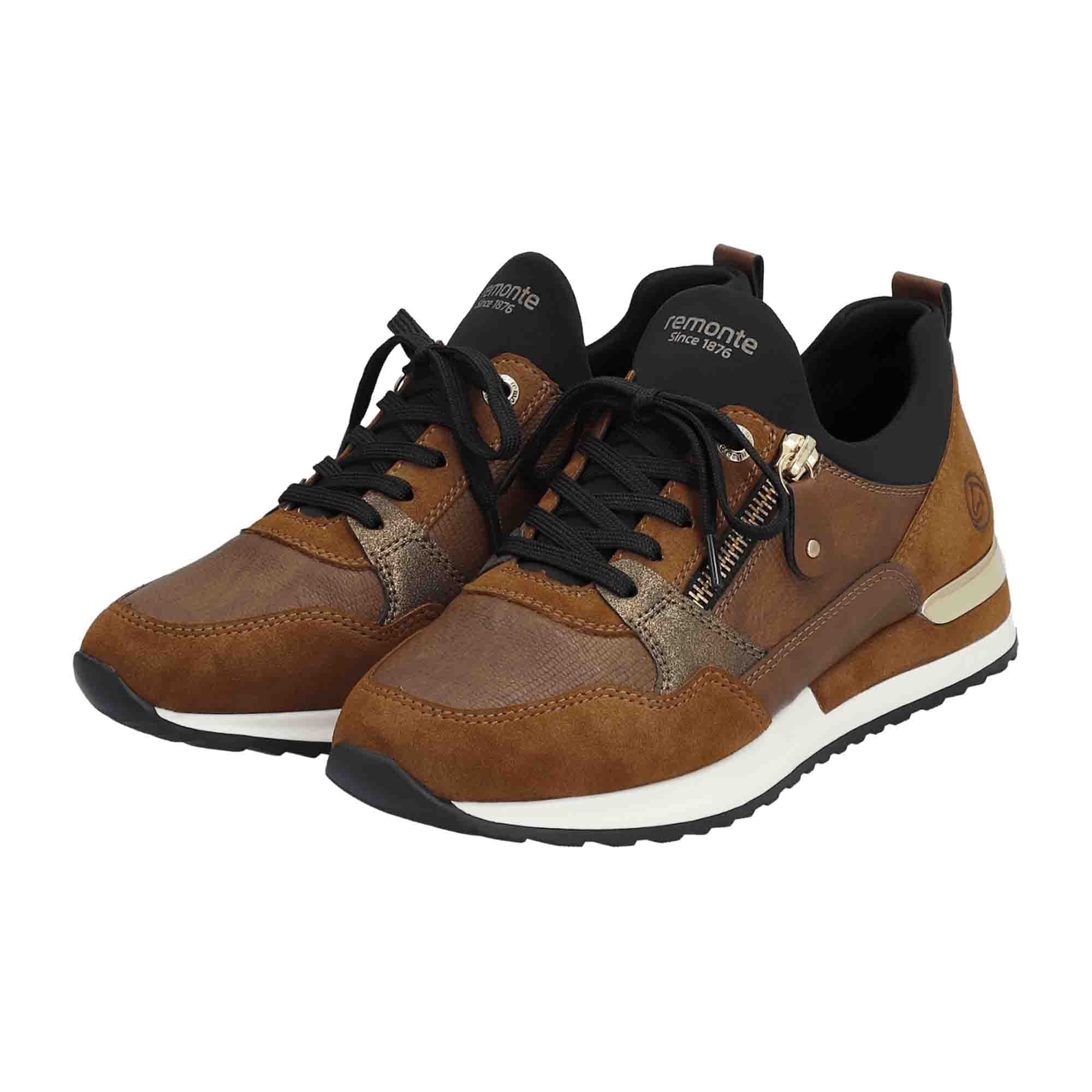 Remonte Women's Brown Lace-Up Shoes with Wedge Heel and Faux Leather Upper