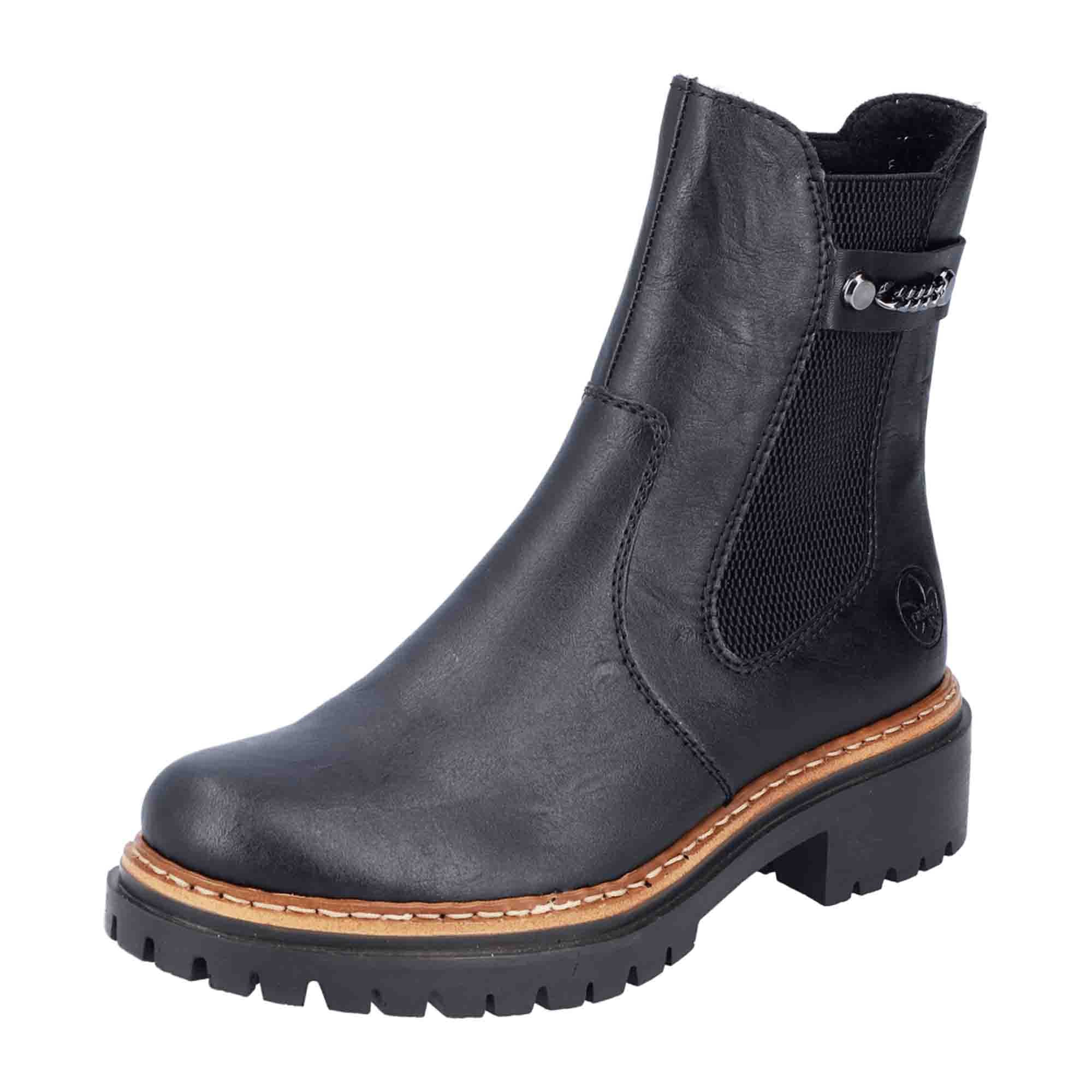 Rieker Women's Black Ankle Boots with Block Heel and Zipper Closure