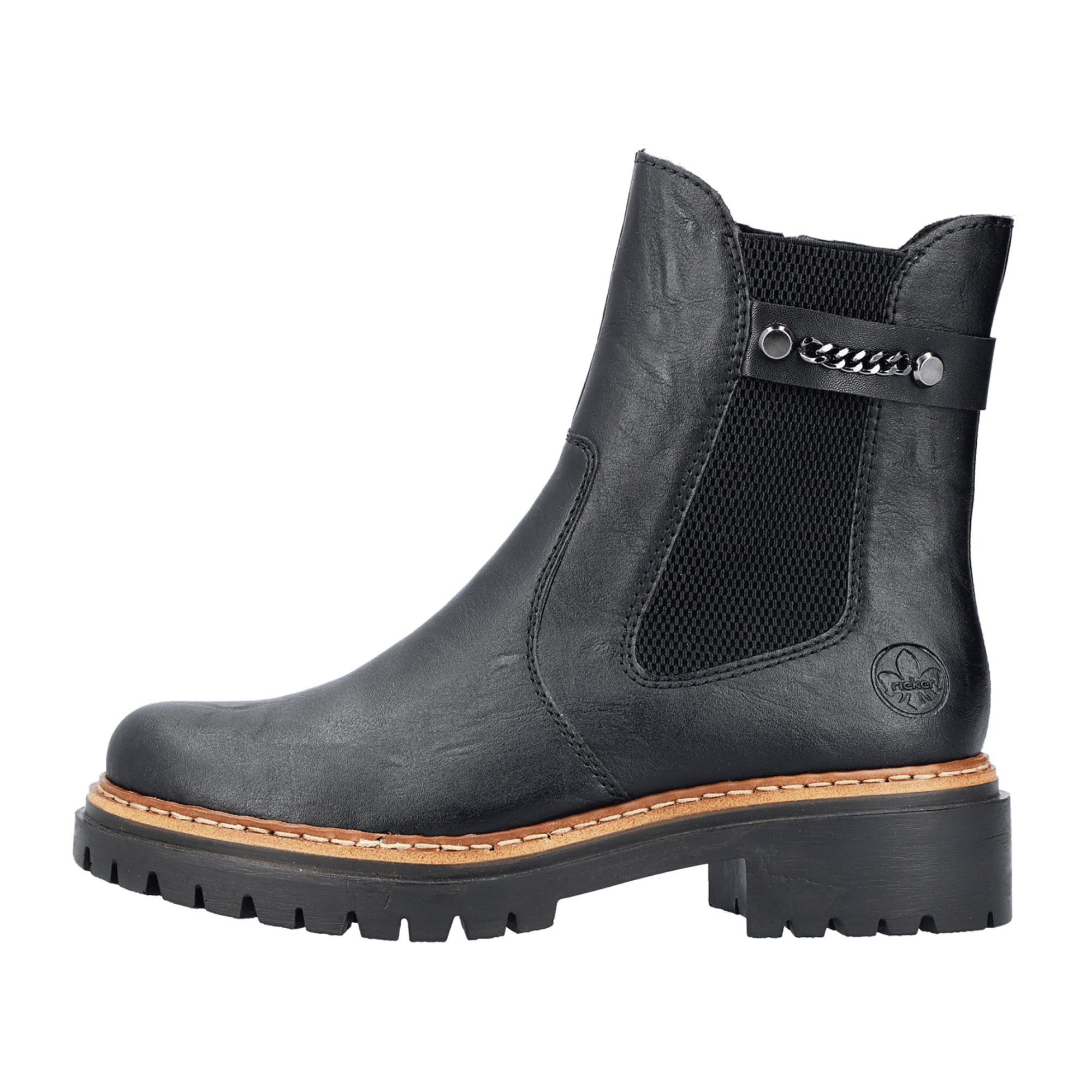 Rieker Women's Black Ankle Boots with Block Heel and Zipper Closure