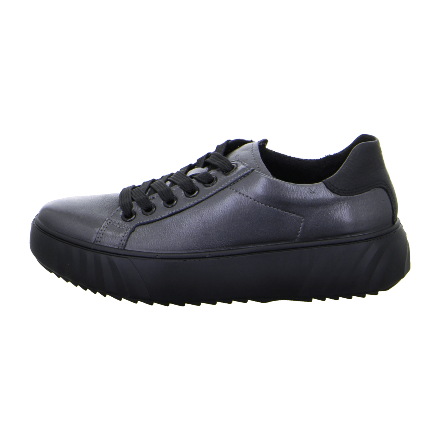 ARA MONACO Women's Sneakers in Grey, Smooth Leather with Side Zip and Round Toe