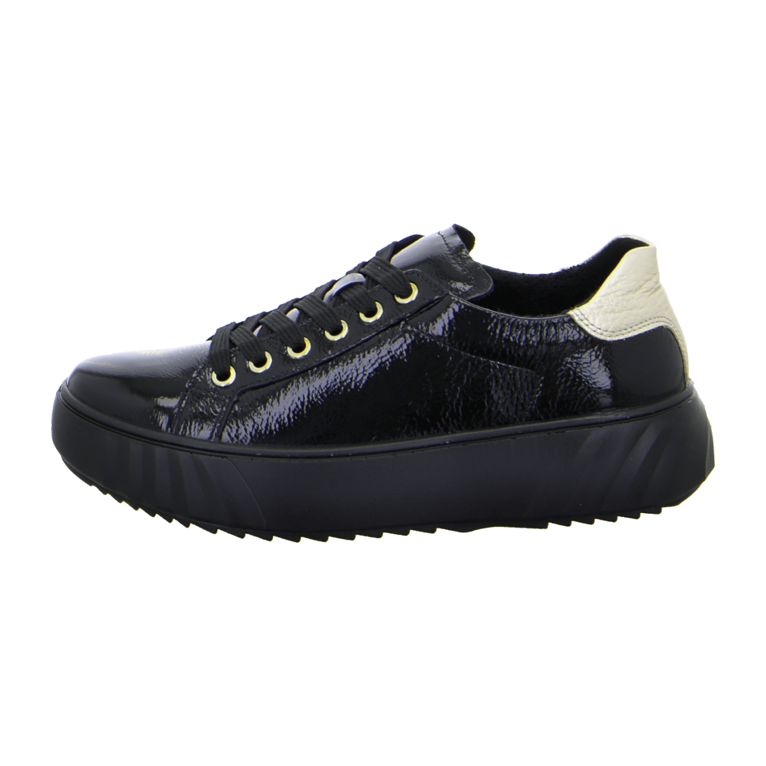 ARA Monaco Women's Sneakers in Black Patent Leather with Zipper and Round Toe