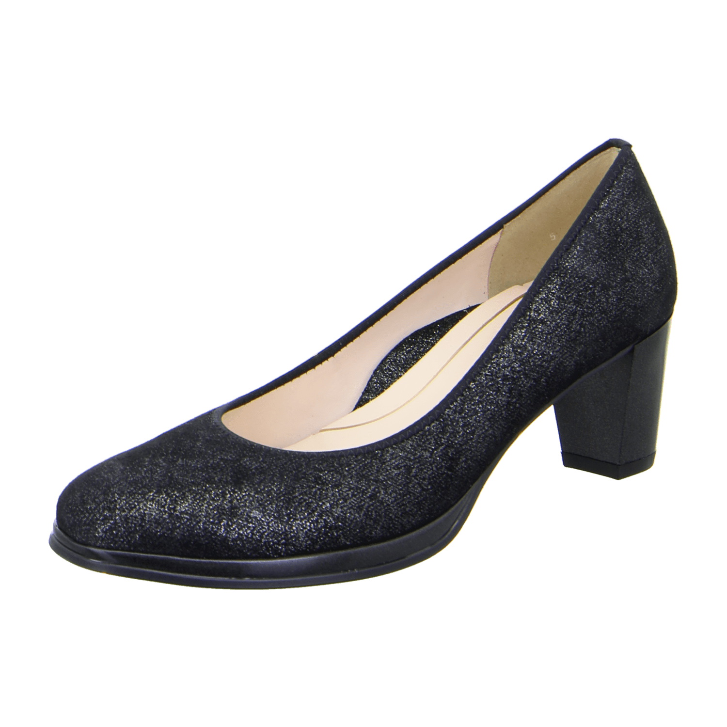ARA Orly Women's Suede Pumps Black Round Toe Slip-On Pumps with Leather Lining