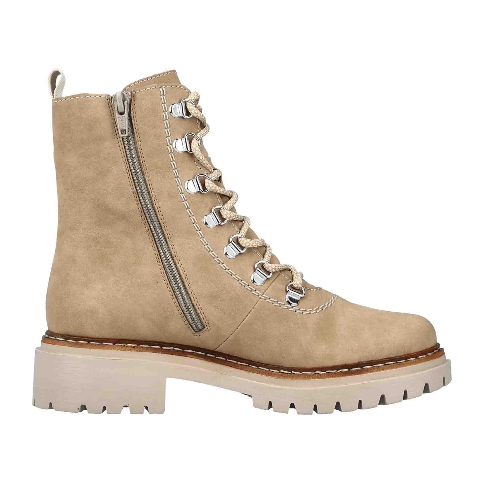 Rieker Beige Women's Boots HWK Lace-Up Faux Leather Fall Winter Collection