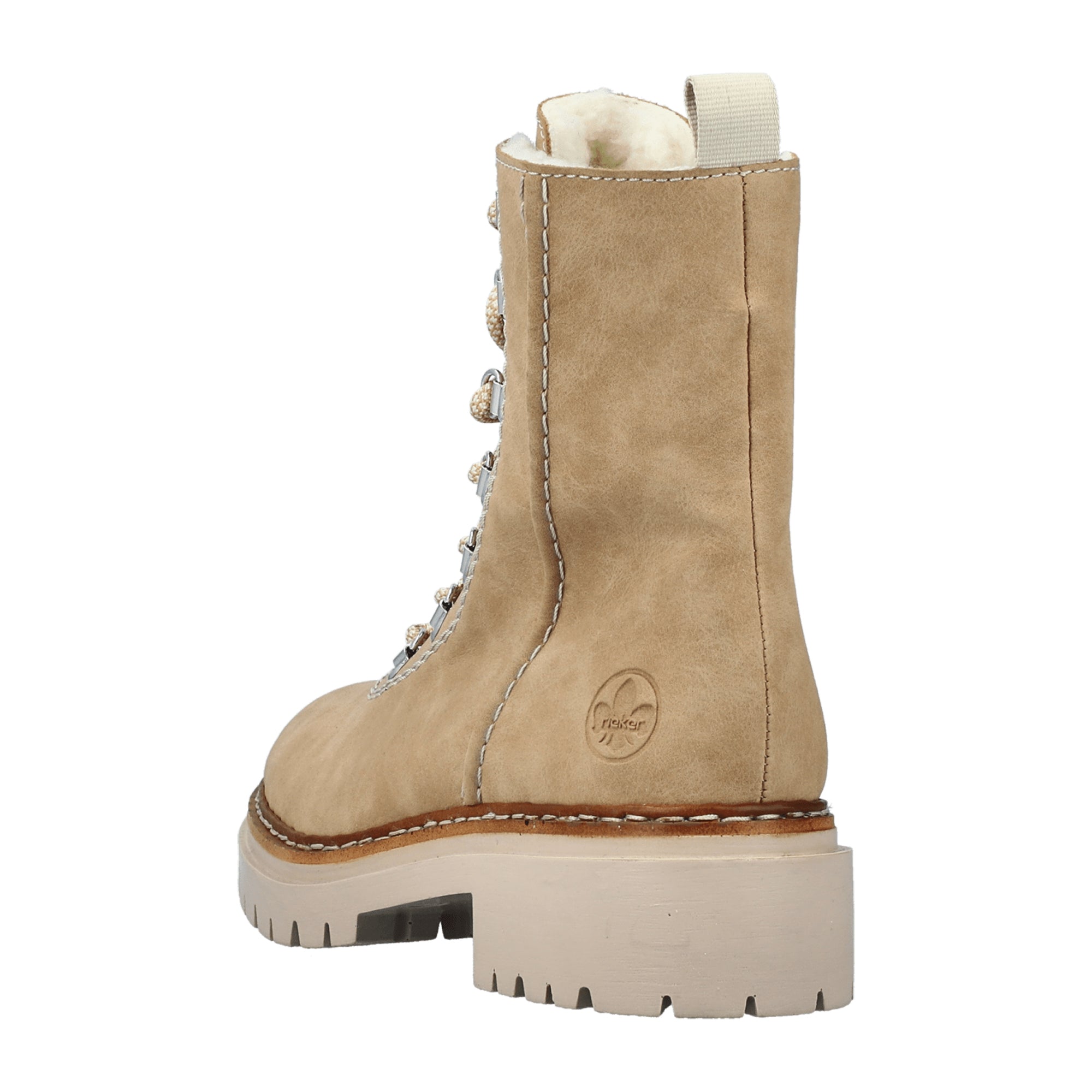 Rieker Beige Women's Boots HWK Lace-Up Faux Leather Fall Winter Collection