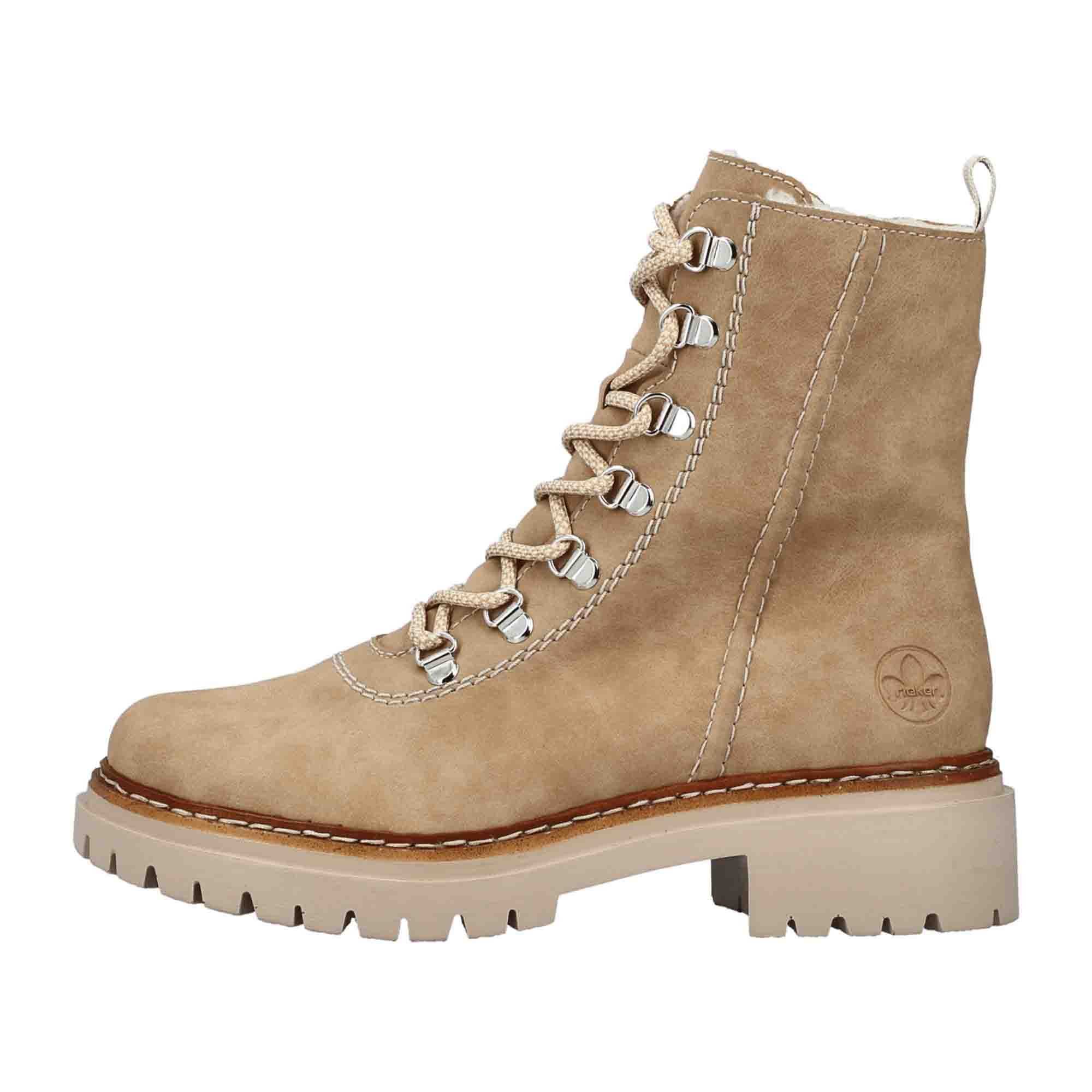 Rieker Beige Women's Boots HWK Lace-Up Faux Leather Fall Winter Collection