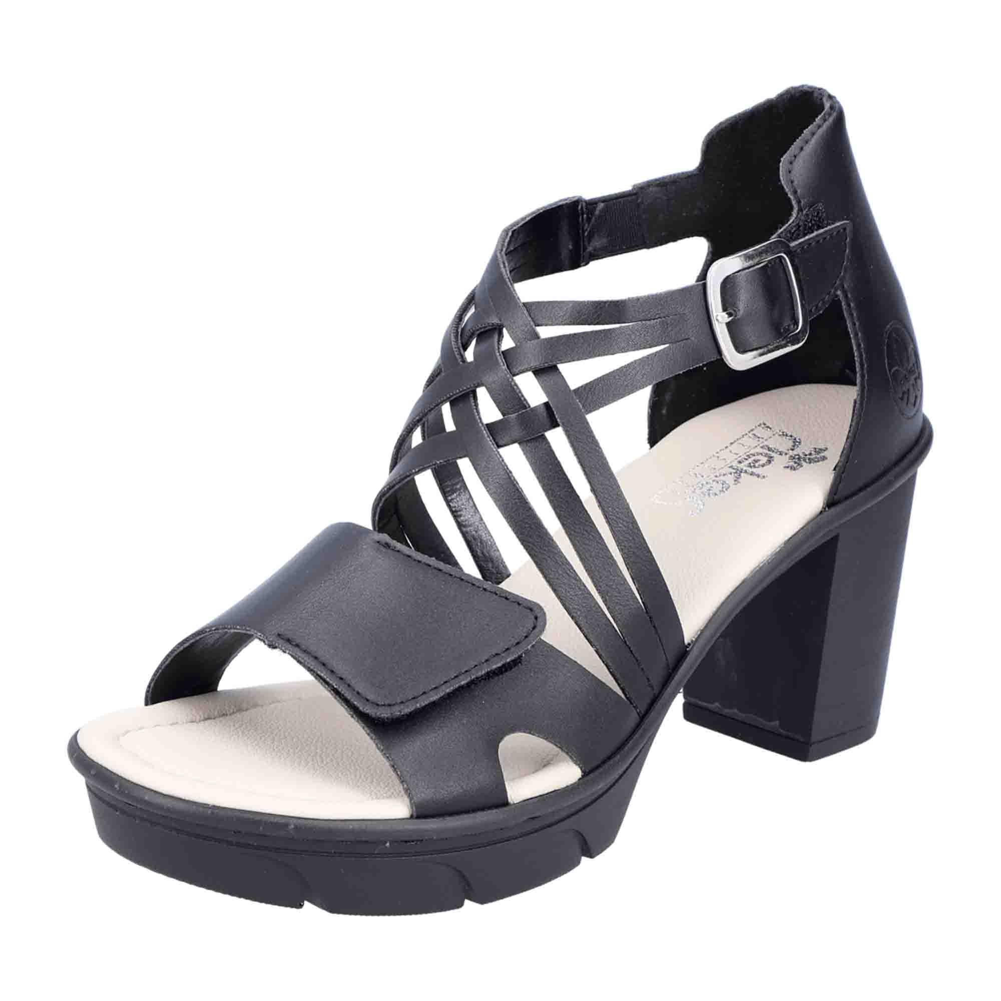 Rieker 67578 Black Women's Heeled Sandals Stylish Comfortable Design