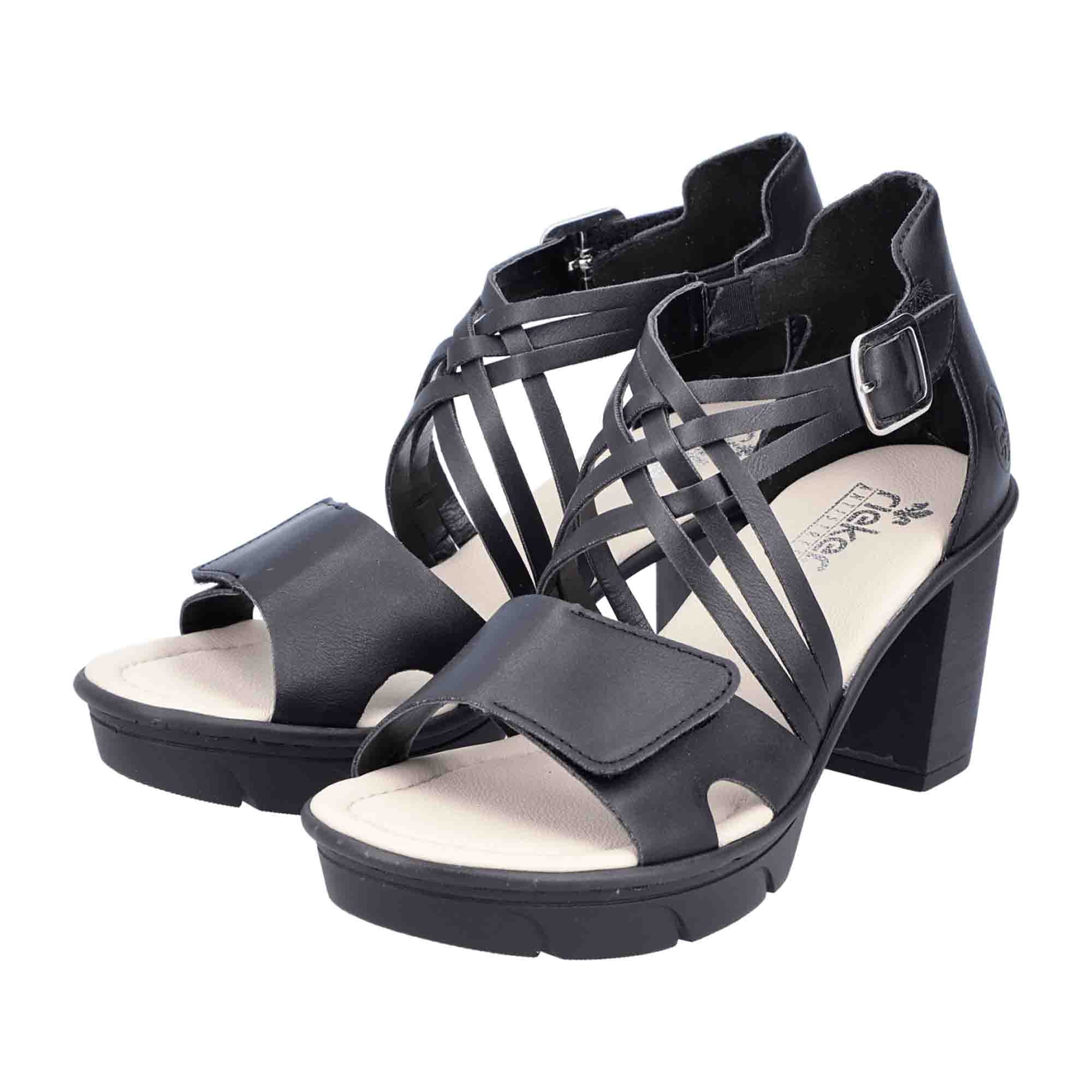 Rieker 67578 Black Women's Heeled Sandals Stylish Comfortable Design