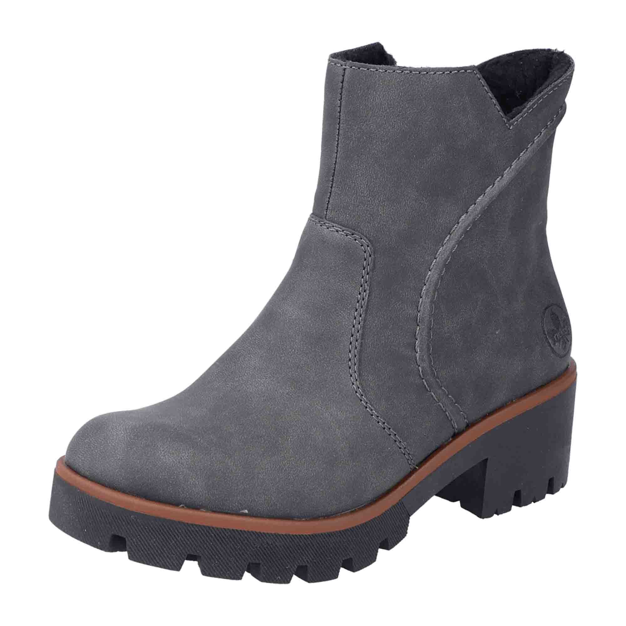 Rieker Women's Grey Boots Block Heel Round Toe Synthetic Winter Shoes