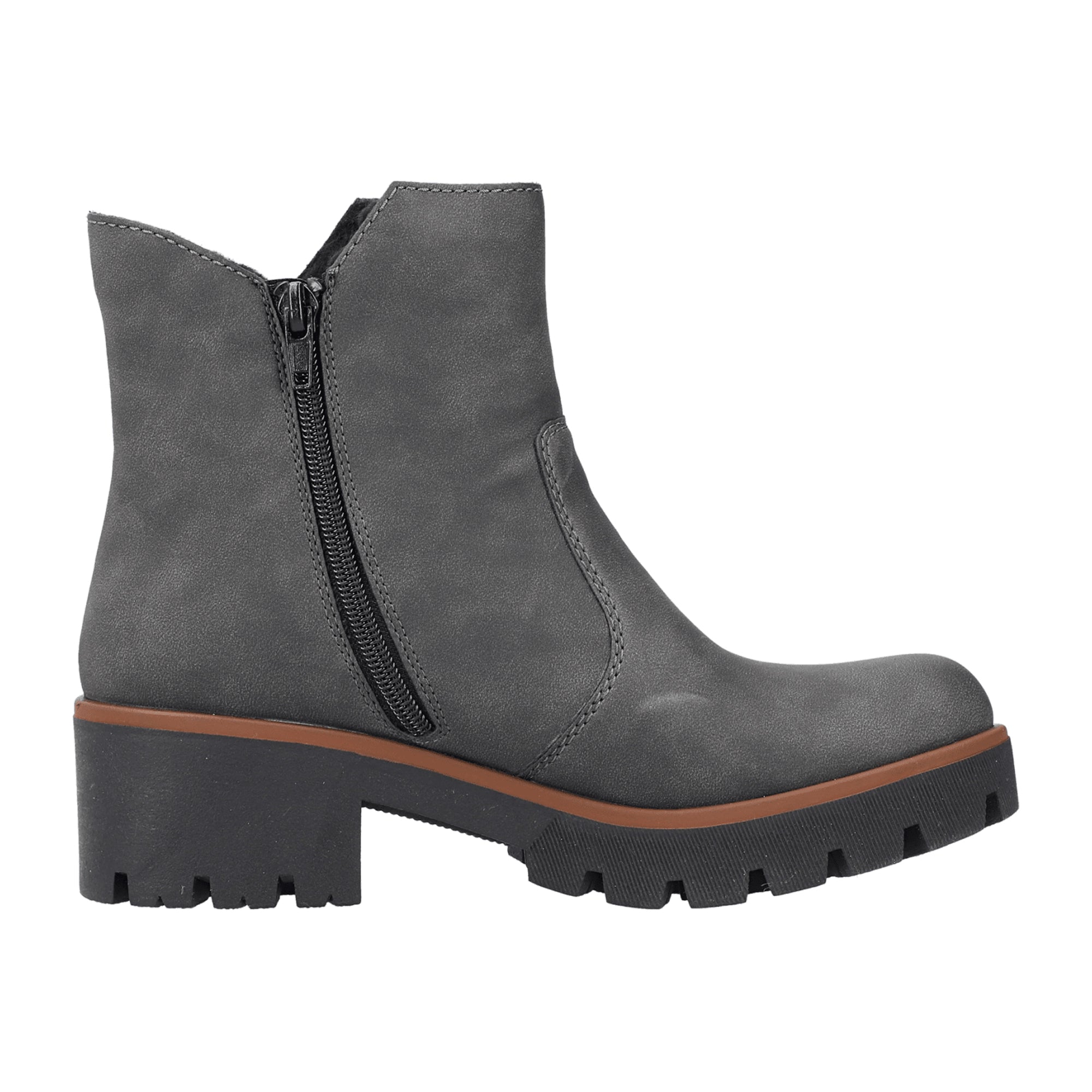 Rieker Women's Grey Boots Block Heel Round Toe Synthetic Winter Shoes