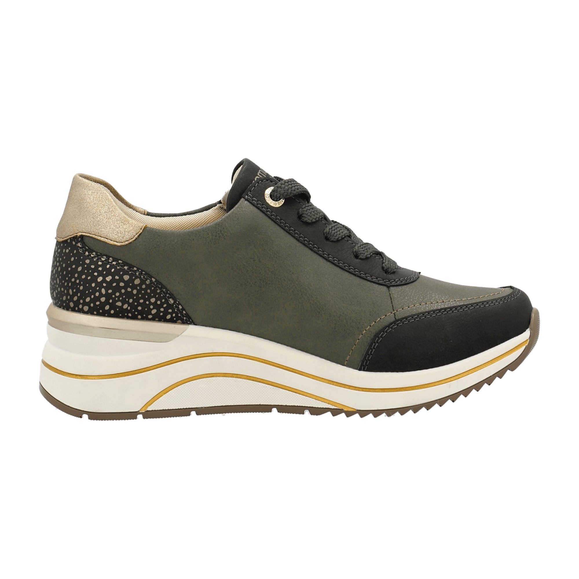 Remonte Green Women's Sneakers Comfortable Leather Lace-Up Wedge Heel
