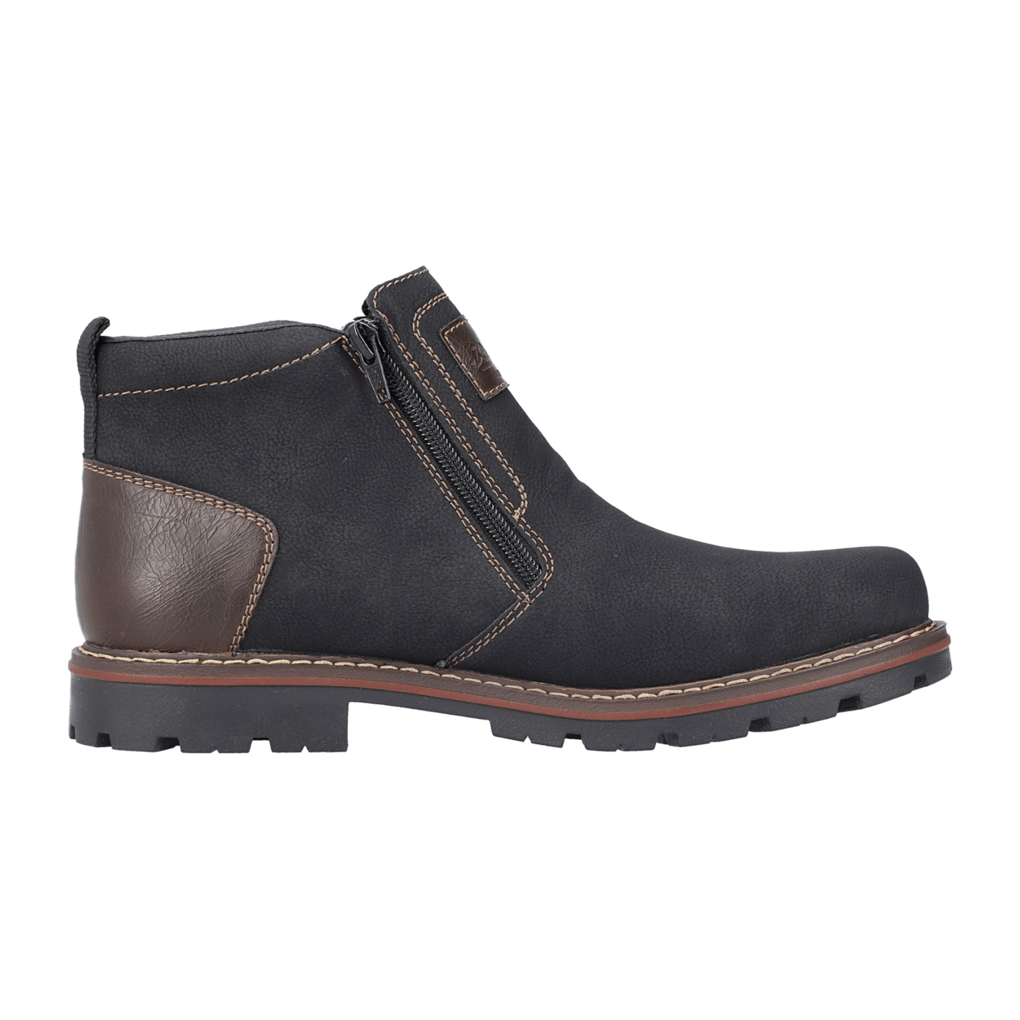 Rieker Tex Mens Black Booties Lightweight Wool Lined with Zippers and Block Heel