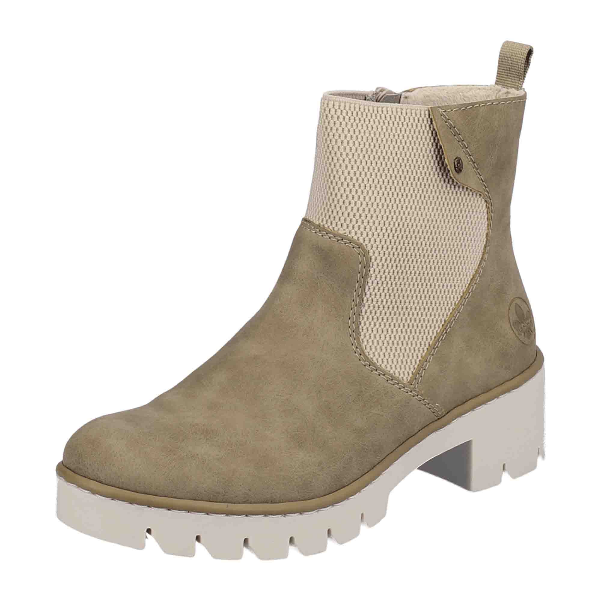Rieker Women's Green Ankle Boots with Block Heel and Zip Closure