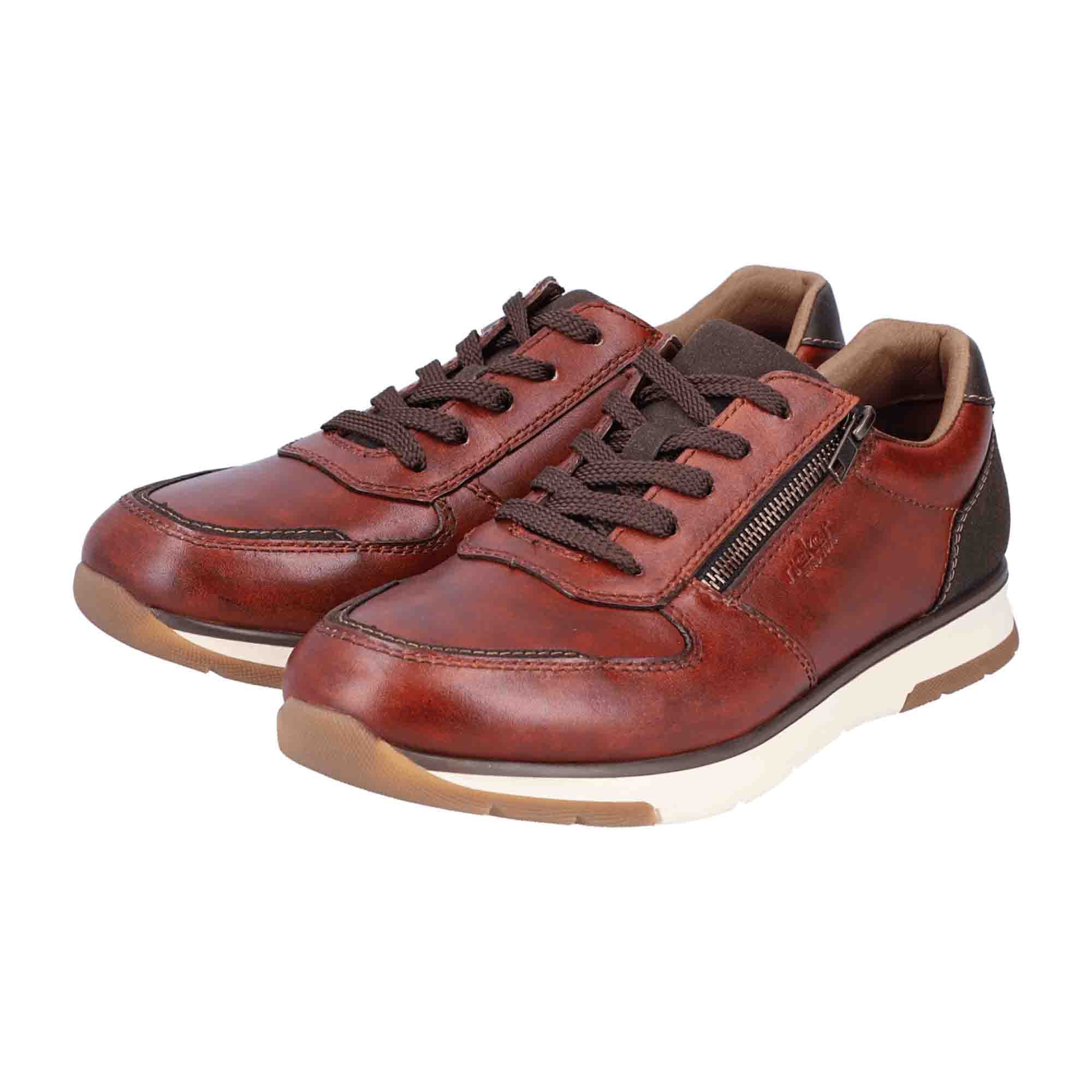 Rieker Men's Brown Leather Dress Shoes with Laces and Zipper