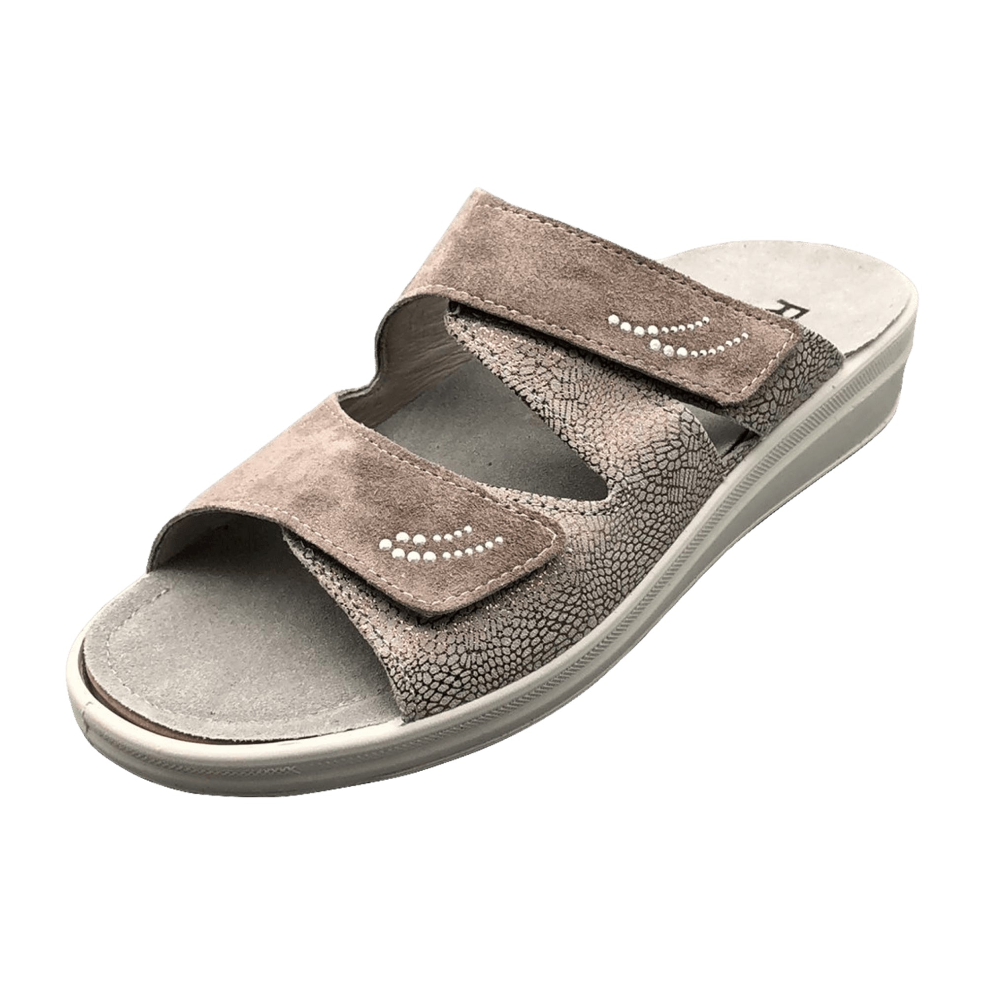 Rohde 5729 Women's Grey Leather Shoes with Removable Insole and Velcro Closure