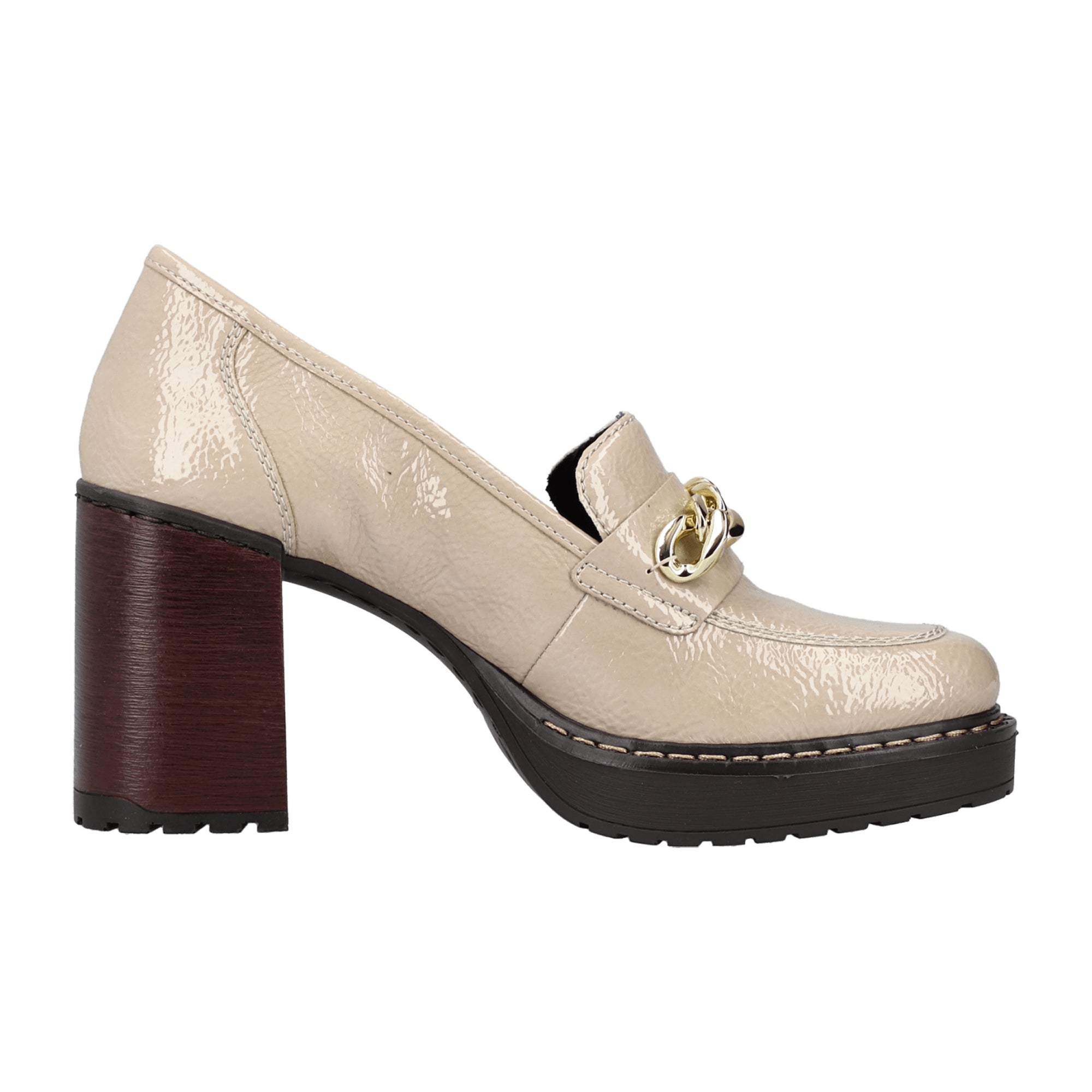 Rieker Beige Women's Slip-On Shoes with Block Heel and Square Toe - Bartel-Shop