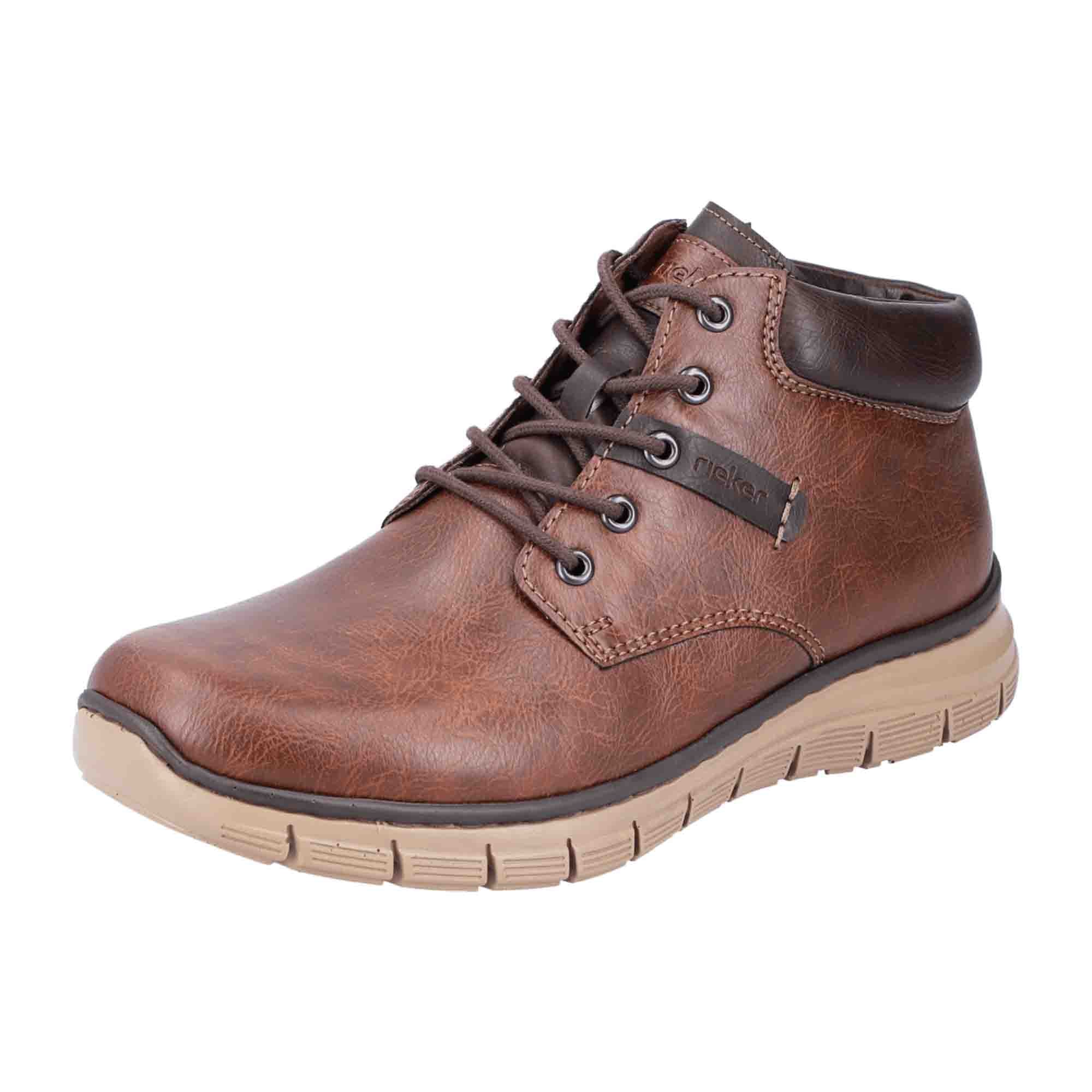 Rieker Men's Brown Lace-Up Boots with Warm Wool Lining and Cushioned Sole
