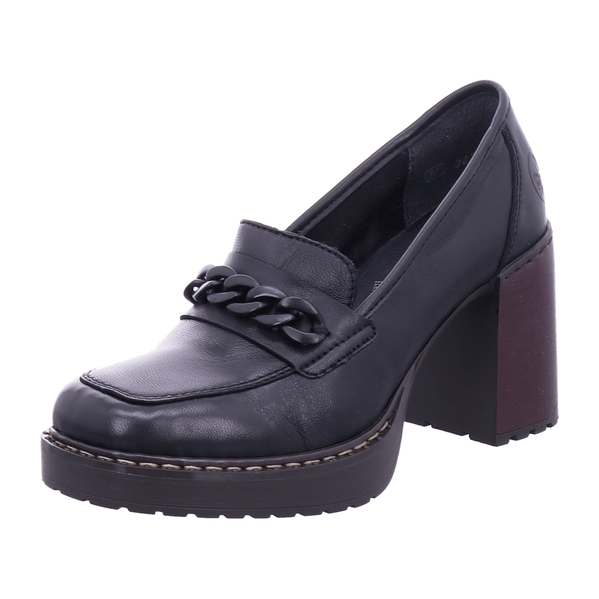 Rieker Black Women's Slip-On Shoes Block Heel Leather Fall Winter Collection