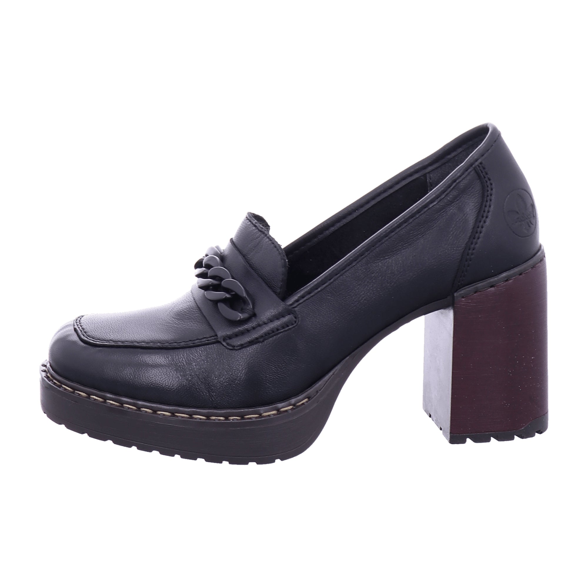 Rieker Black Women's Slip-On Shoes Block Heel Leather Fall Winter Collection