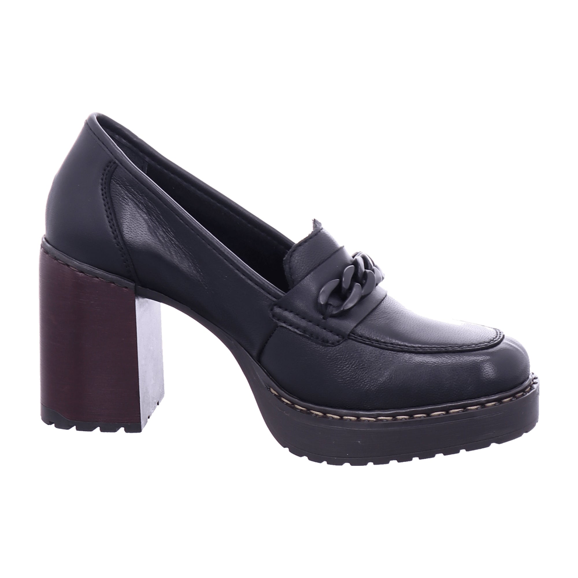Rieker Black Women's Slip-On Shoes Block Heel Leather Fall Winter Collection