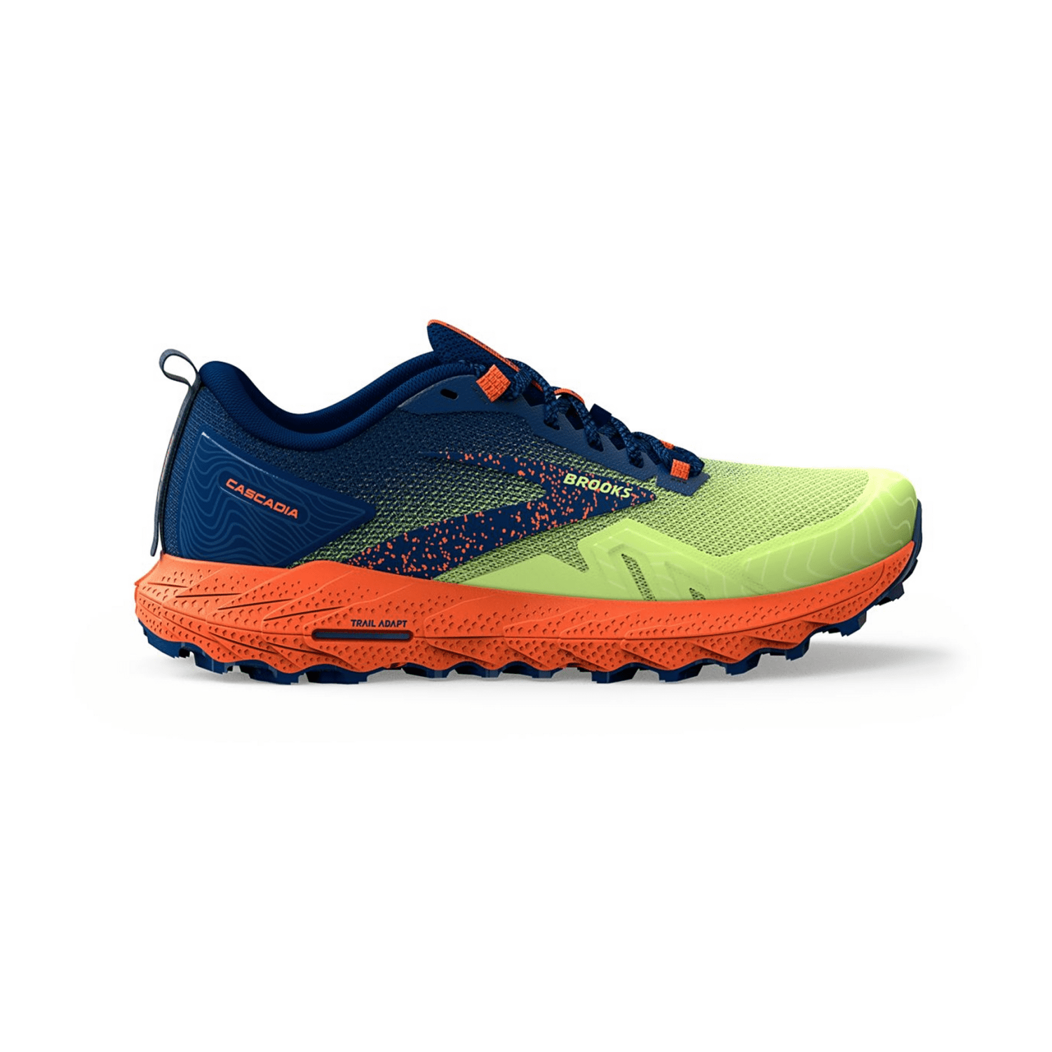 Brooks Cascadia 17 Men's Trail Running Shoes in Sharp Green/Navy/Firecracker - Sustainable Recycled Materials