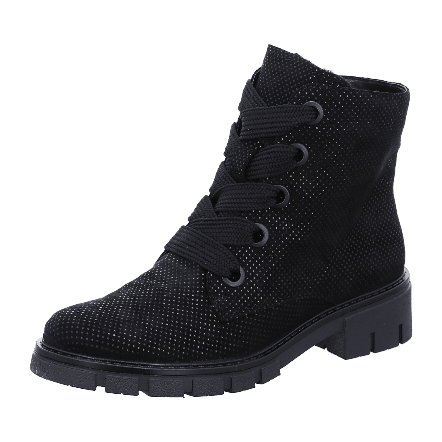 ARA Women's Dover Lace-Up Ankle Boot in Black Suede with Side Zipper and Round Toe