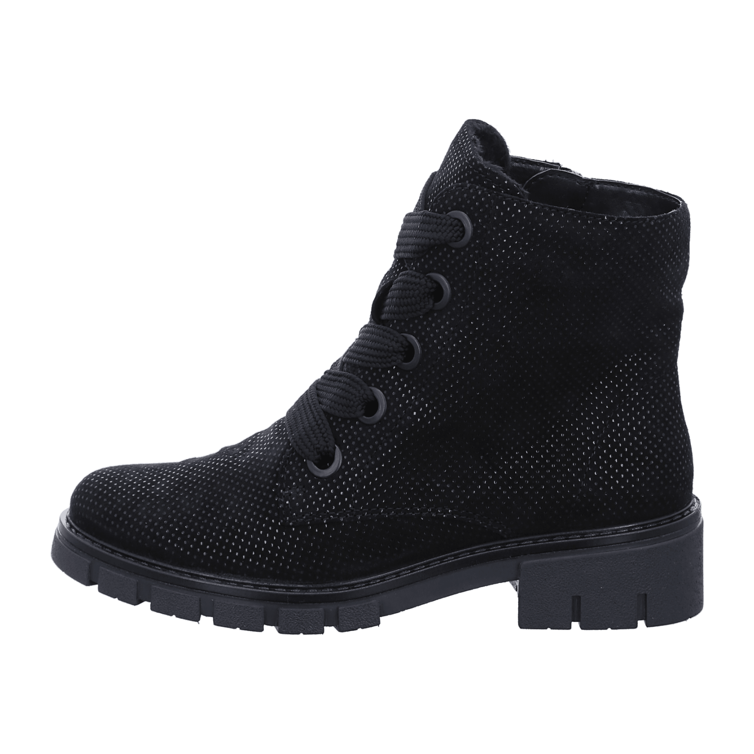 ARA Women's Dover Lace-Up Ankle Boot in Black Suede with Side Zipper and Round Toe