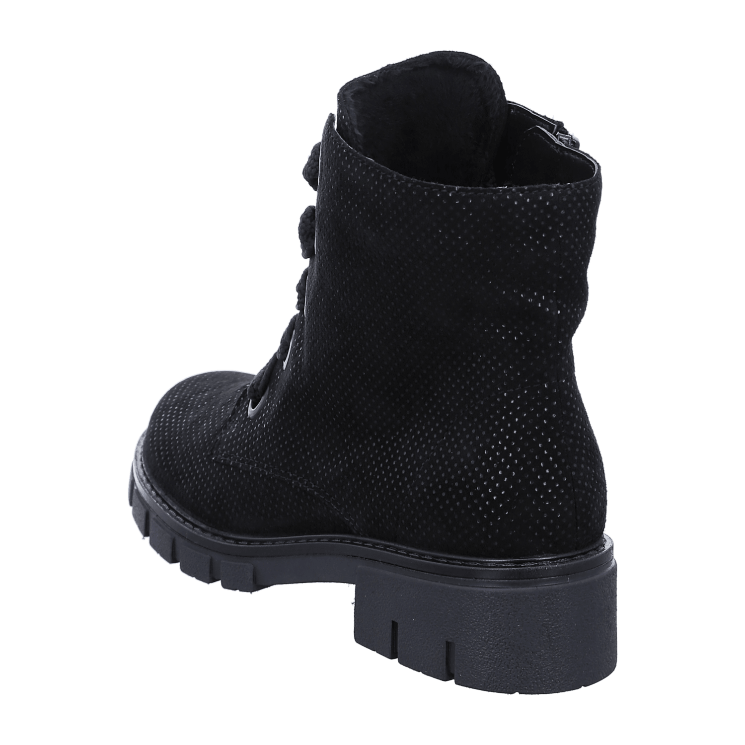 ARA Women's Dover Lace-Up Ankle Boot in Black Suede with Side Zipper and Round Toe