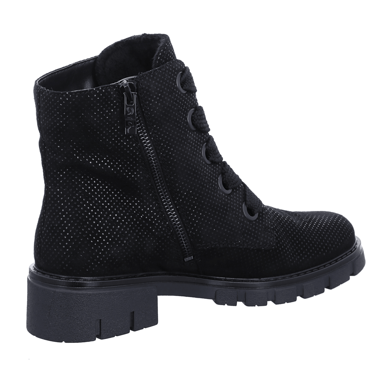 ARA Women's Dover Lace-Up Ankle Boot in Black Suede with Side Zipper and Round Toe