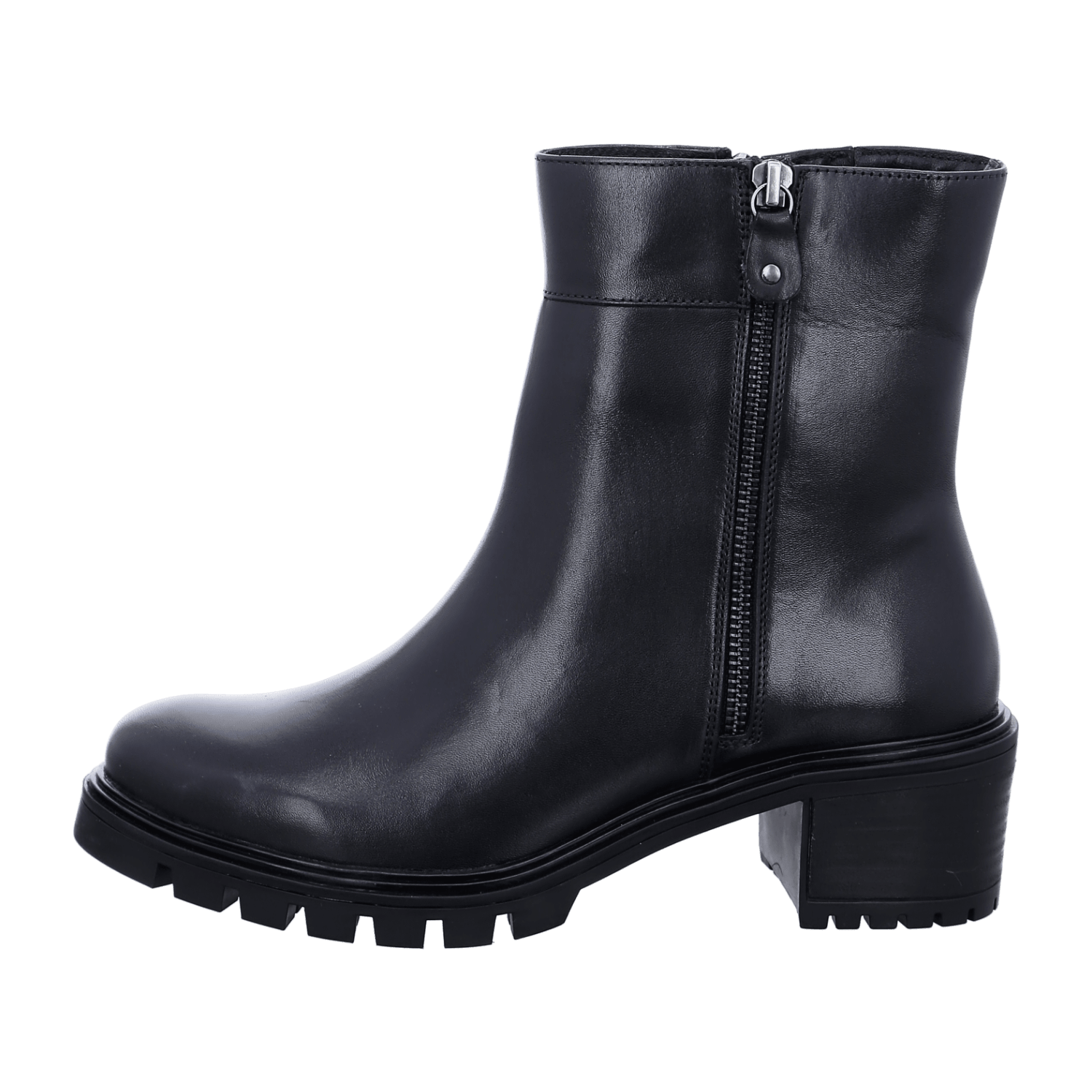 ARA DENVER Women's Ankle Boot in Black Smooth Leather with Zip Modern Style Round Toe