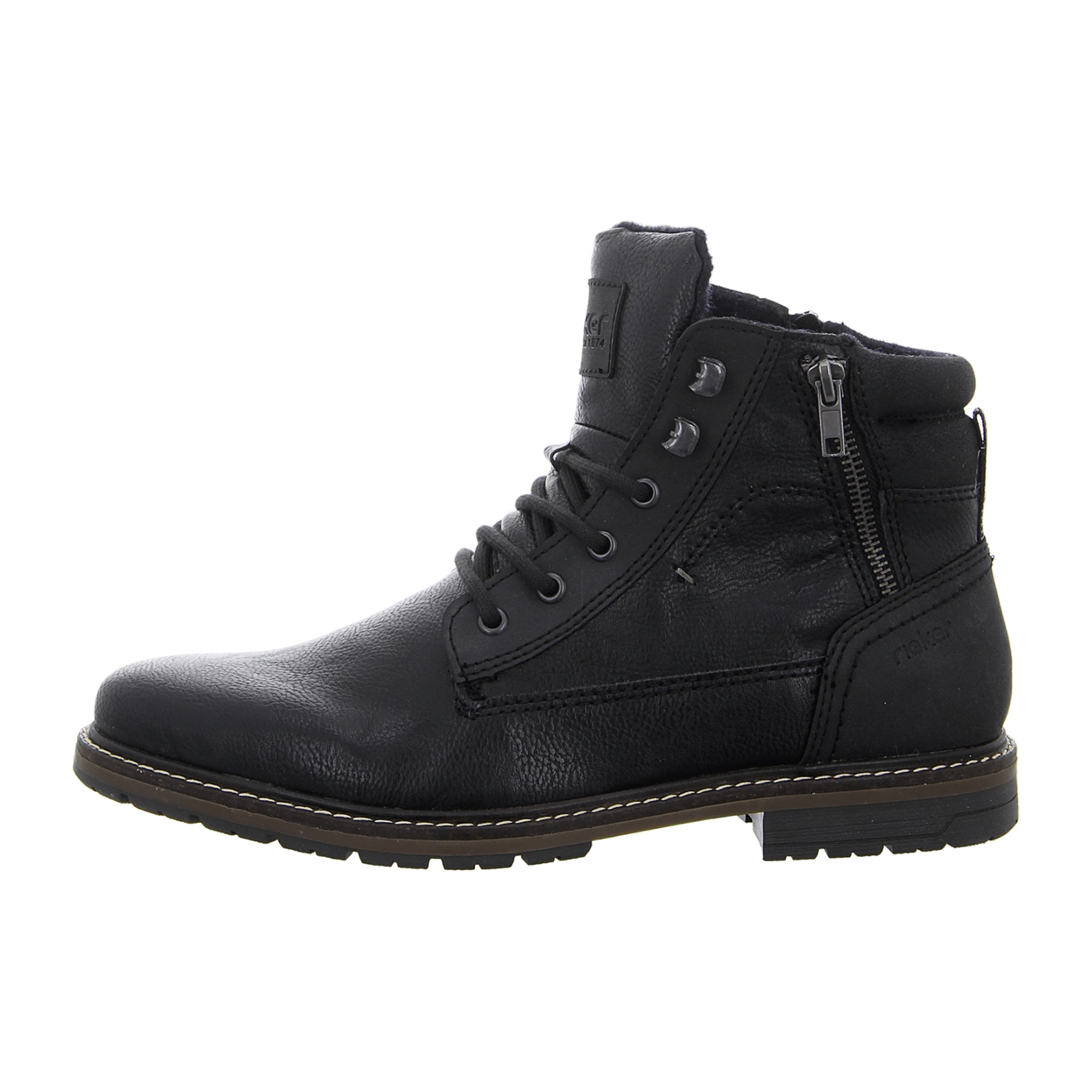 Rieker HWK Men's Black Boots with Removable Insole and Lace-Up Closure