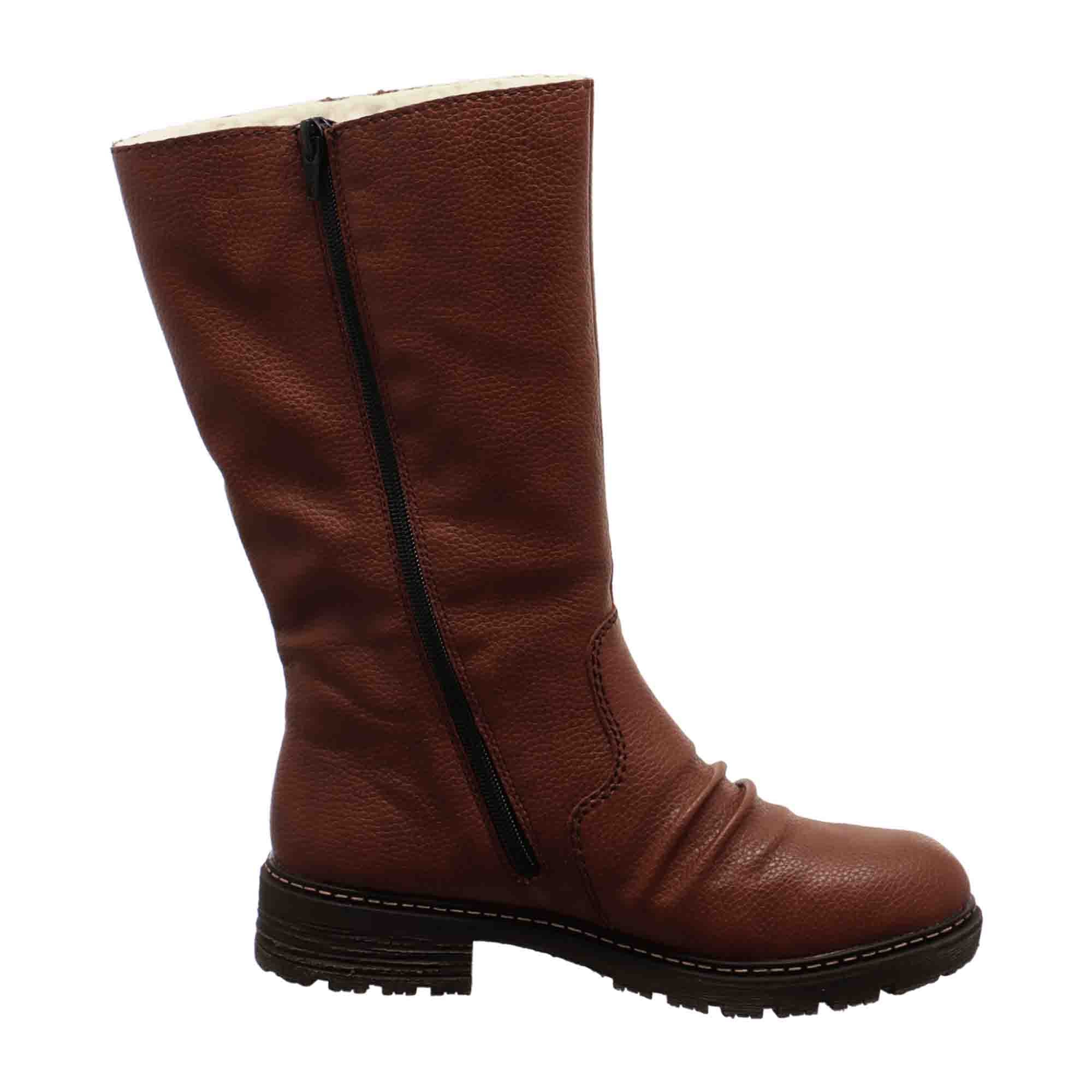 Rieker HWK Women's Brown Boots with Block Heel and Warm Lining