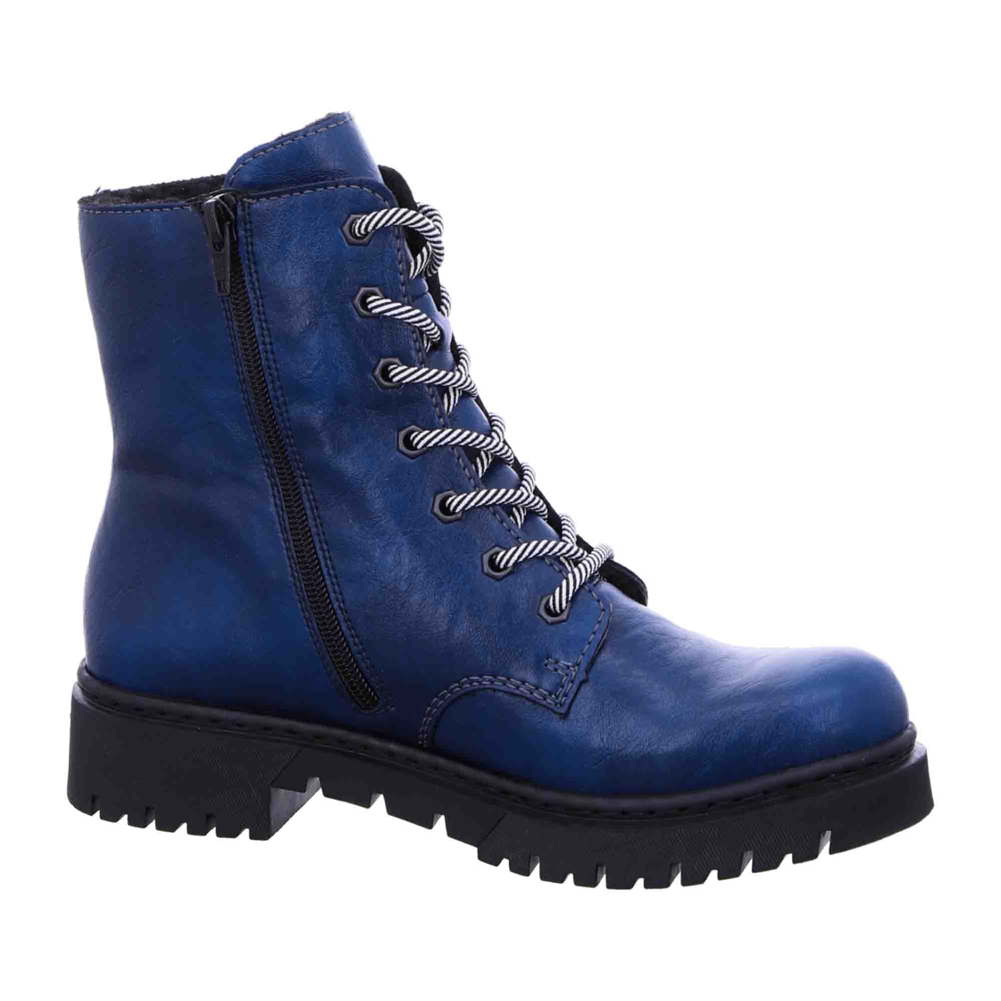 Rieker HWK Women's Blue Boots for Fall Winter with 3 cm Heel