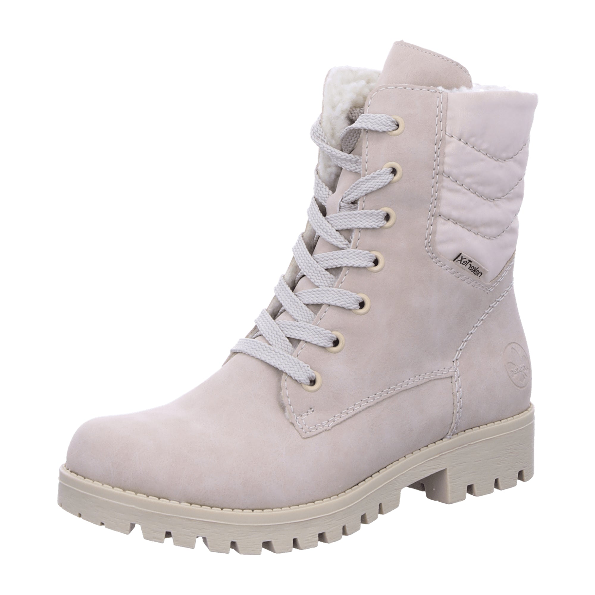 Rieker Beige Women's Boots HWK Lace-Up Faux Leather Fall Winter Comfortable