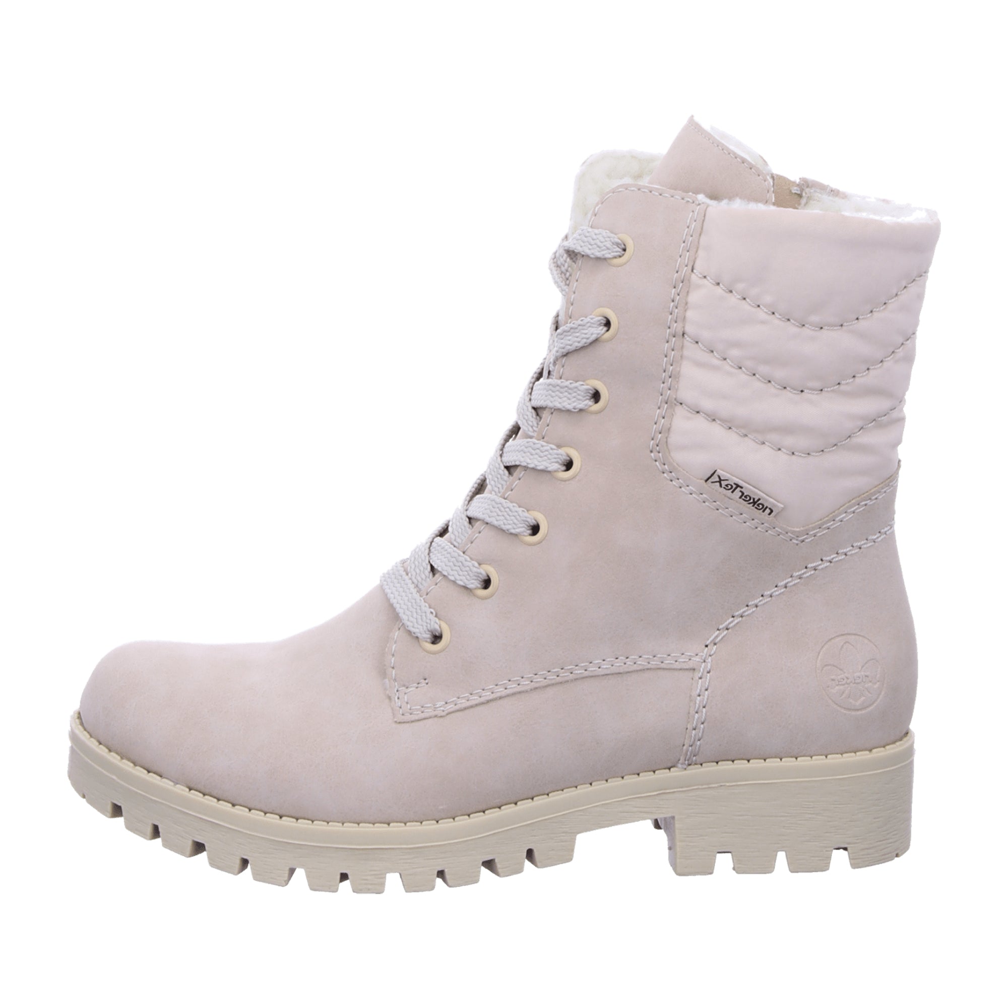 Rieker Beige Women's Boots HWK Lace-Up Faux Leather Fall Winter Comfortable