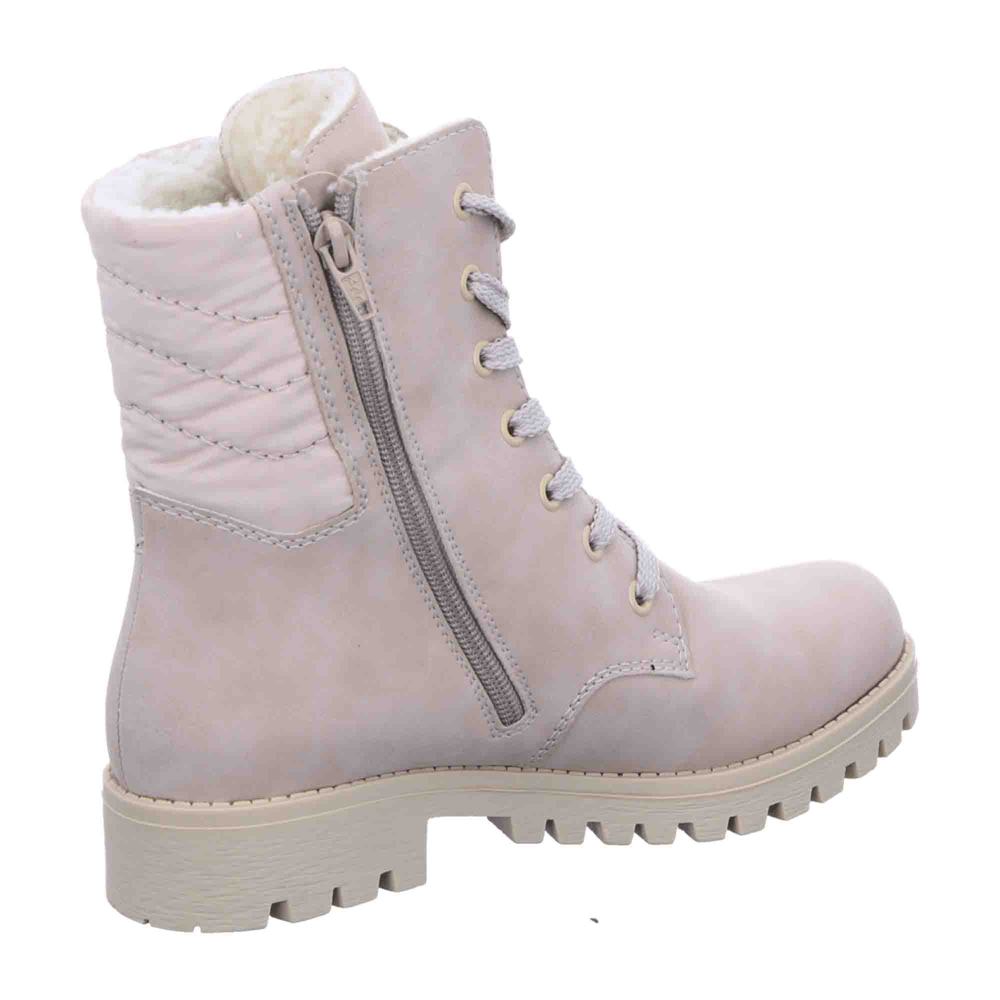 Rieker Beige Women's Boots HWK Lace-Up Faux Leather Fall Winter Comfortable